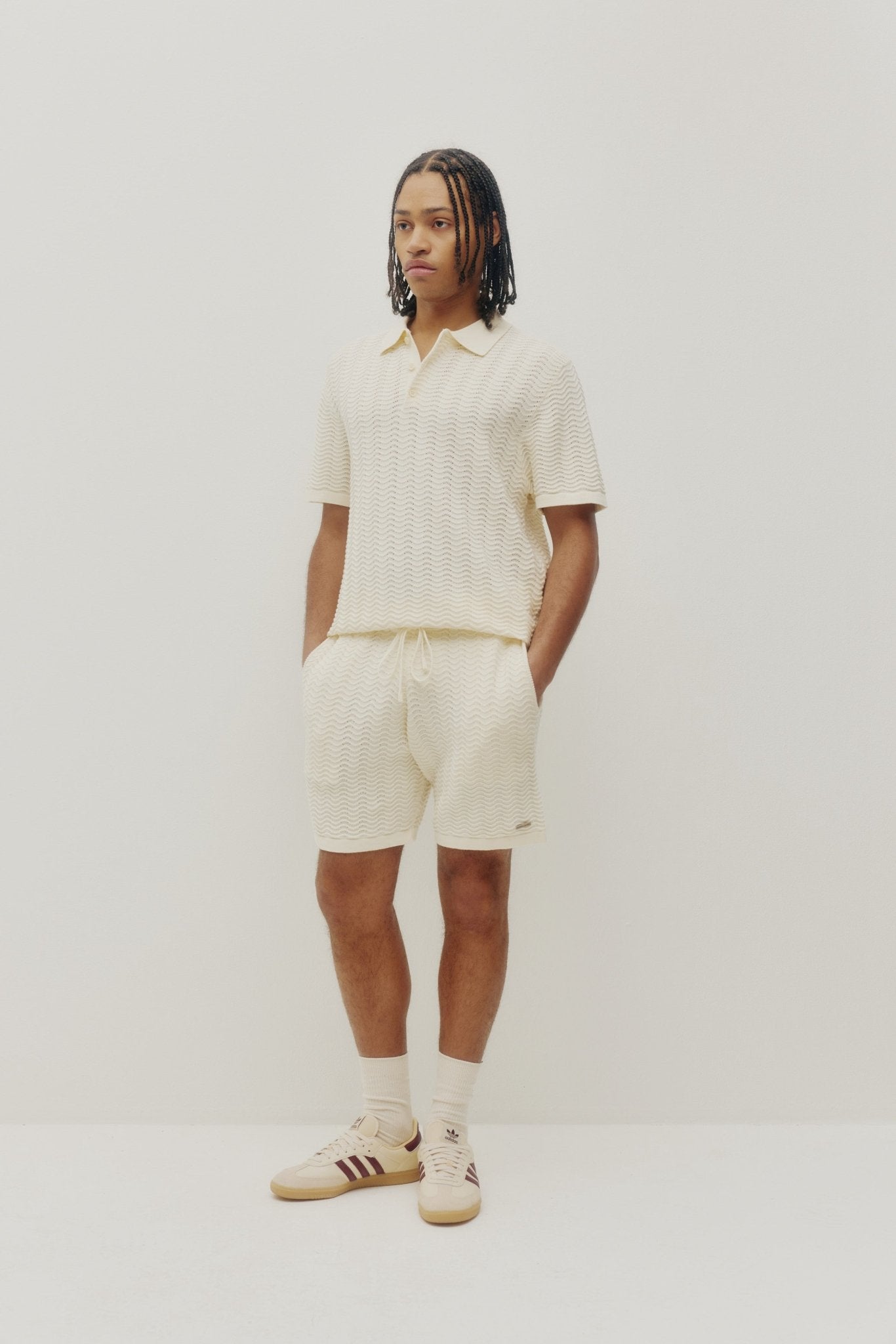 Wave Knit Polo Off White