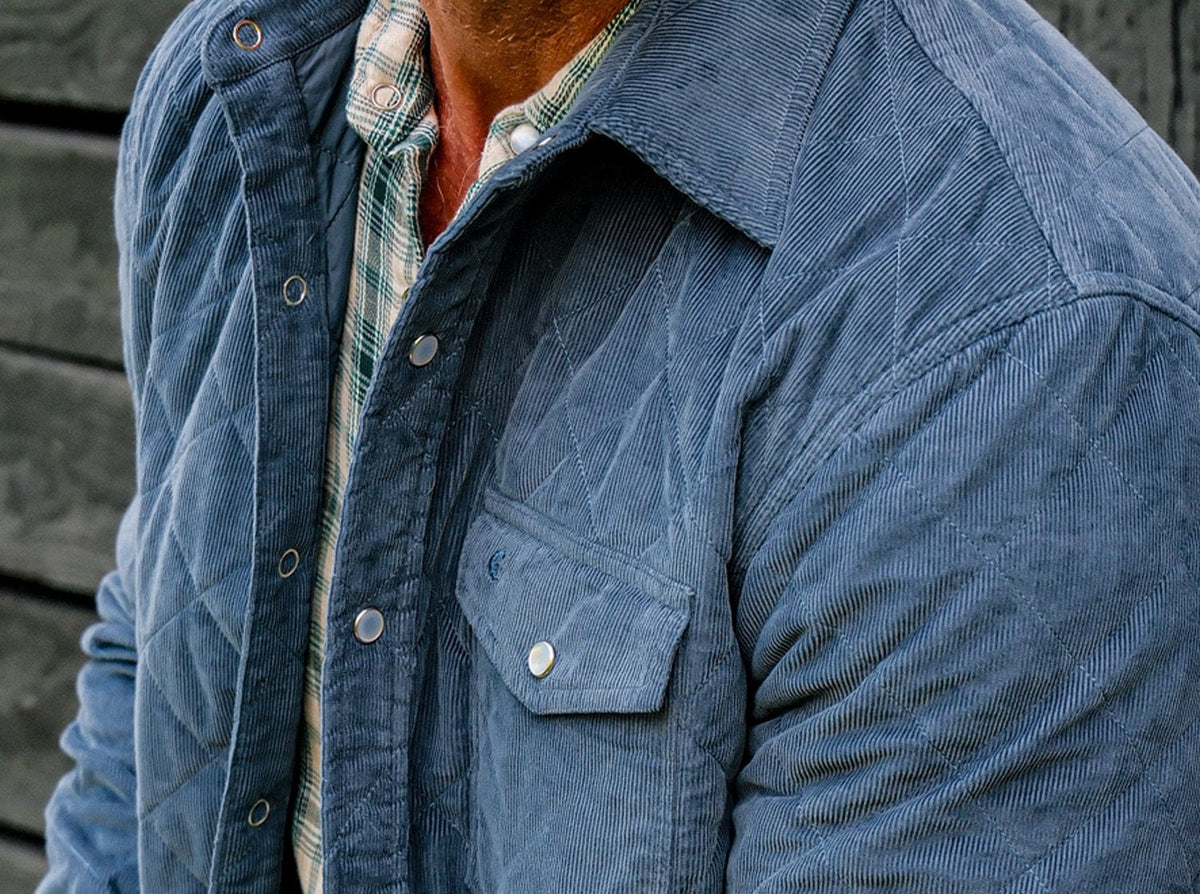 Corduroy Quilt Pearl Snap Jacket Slate Blue