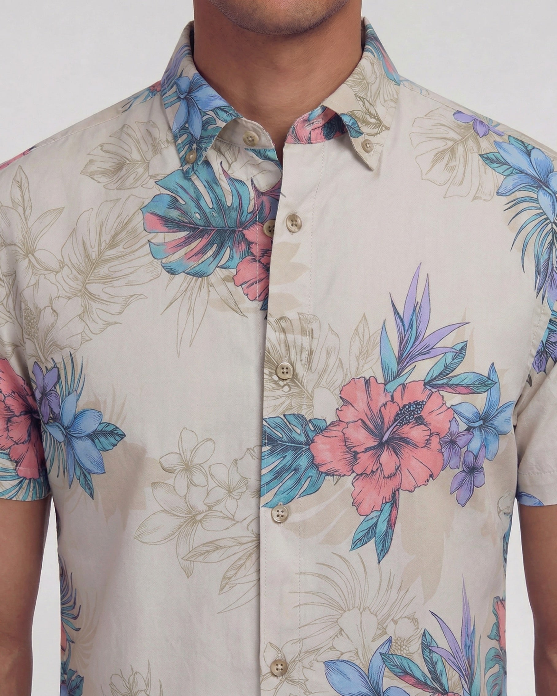 Todd Short Sleeve Floral Shirt Exotic Neutral