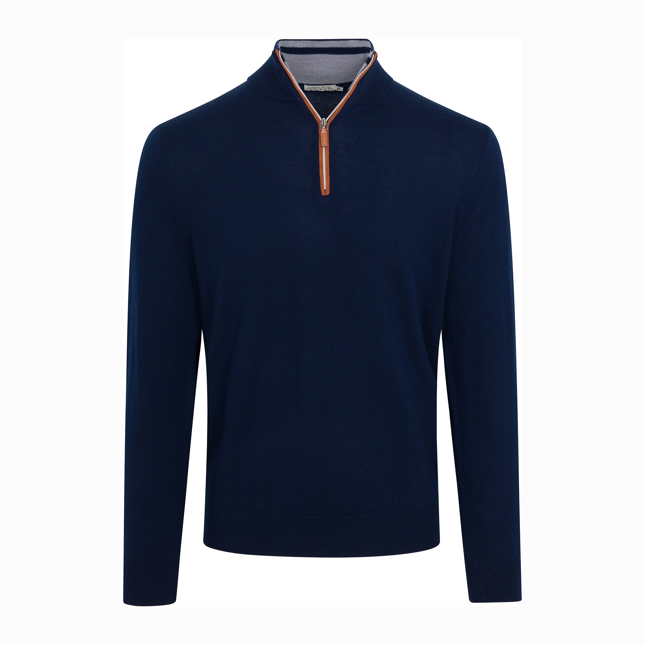 Cashmere Touch Australian Merino Quarter Zip Navy/Brown Suede Trim