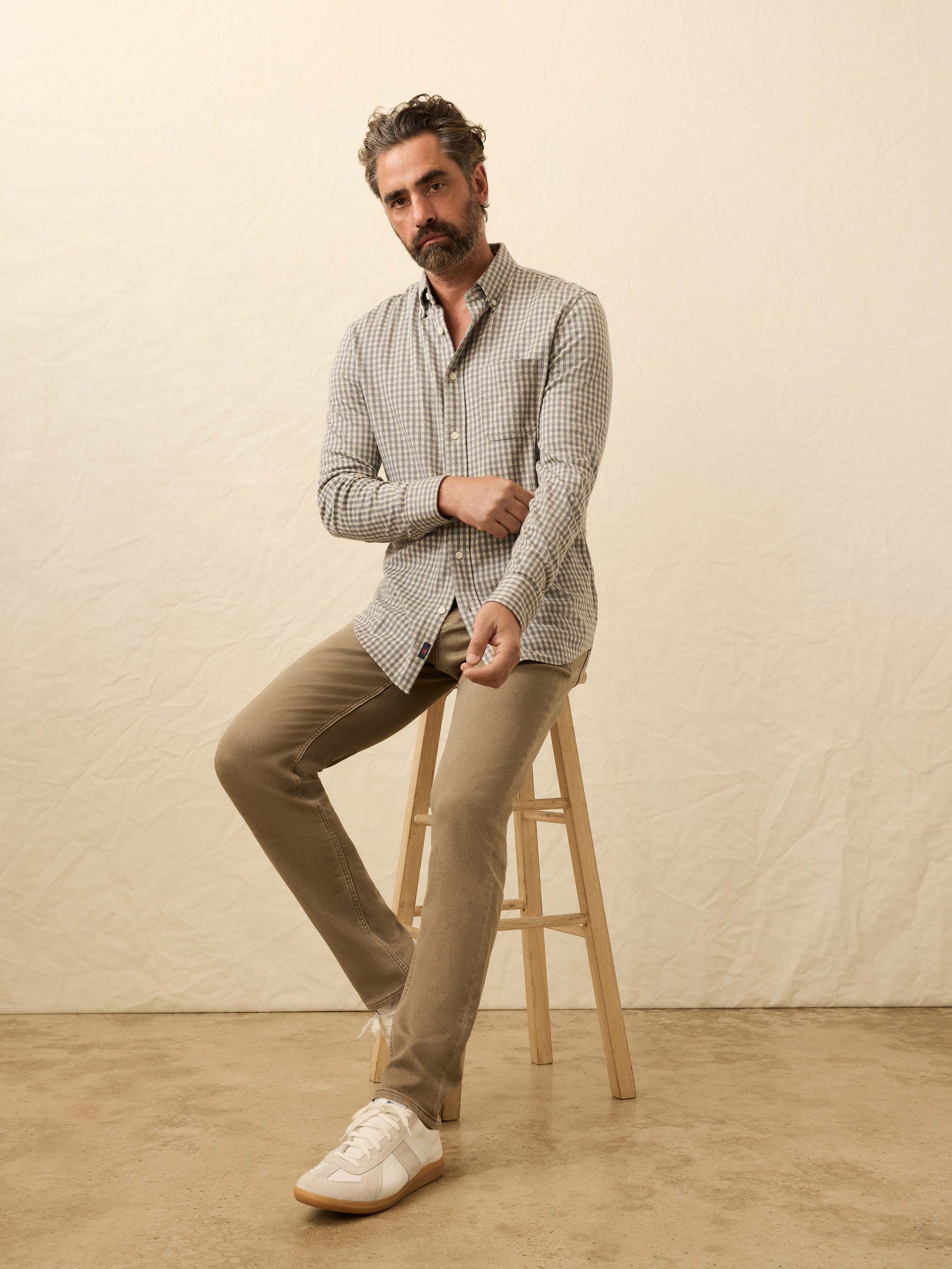 Coastline Knit Shirt Fox Grey Gingham