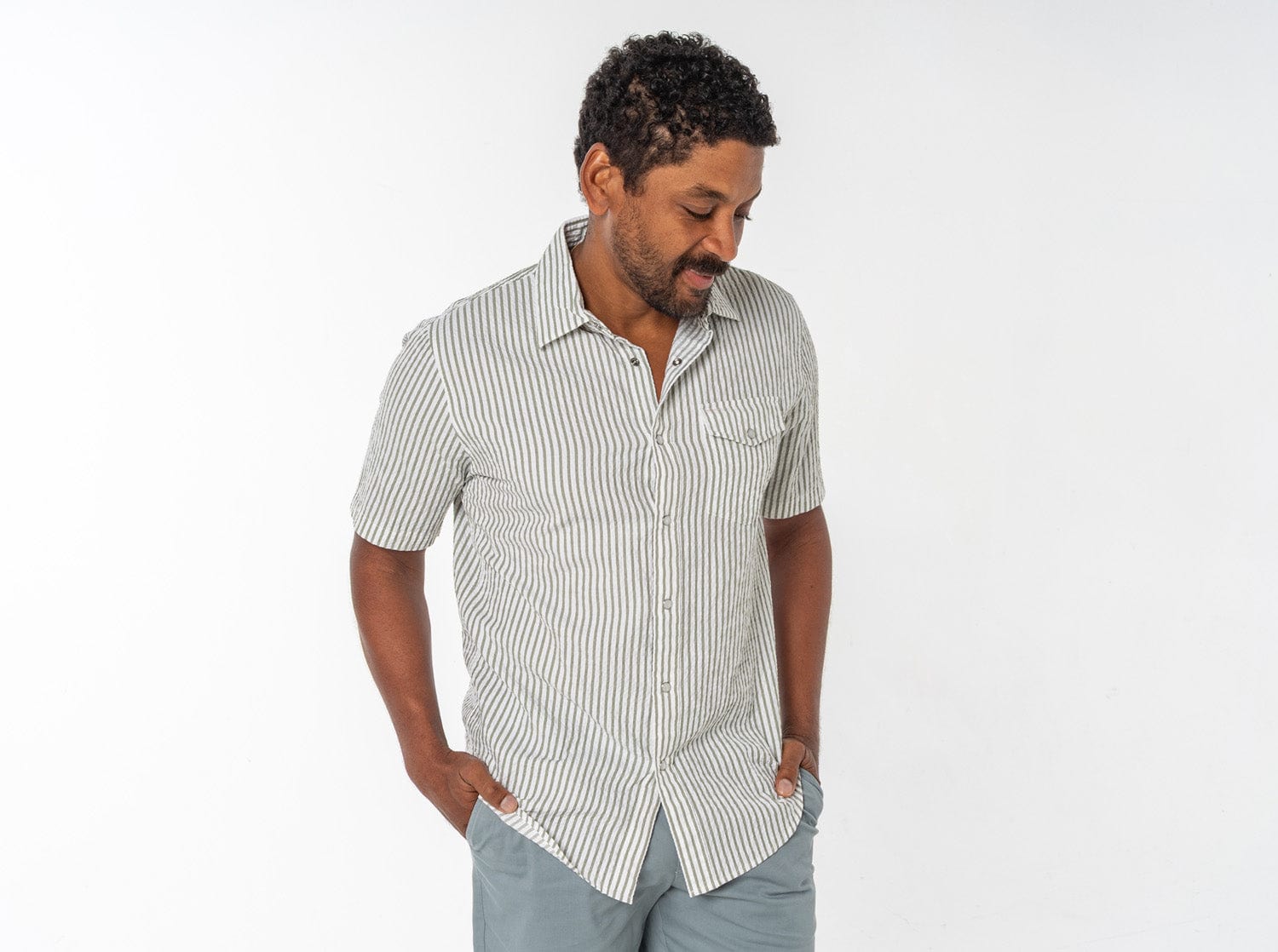Seersucker Performance Pearl Snap Short Sleeve Shirt Sage