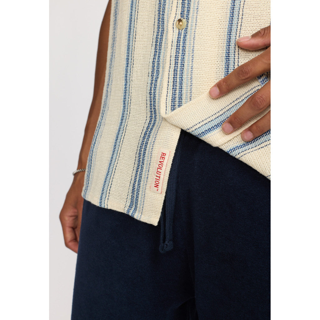 Short Sleeve Cuban Shirt Stripe Blue