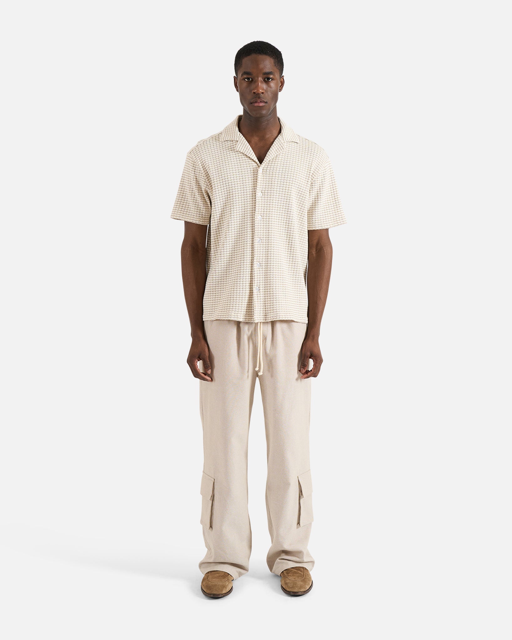 Checkered Knit Bowling Shirt Egret