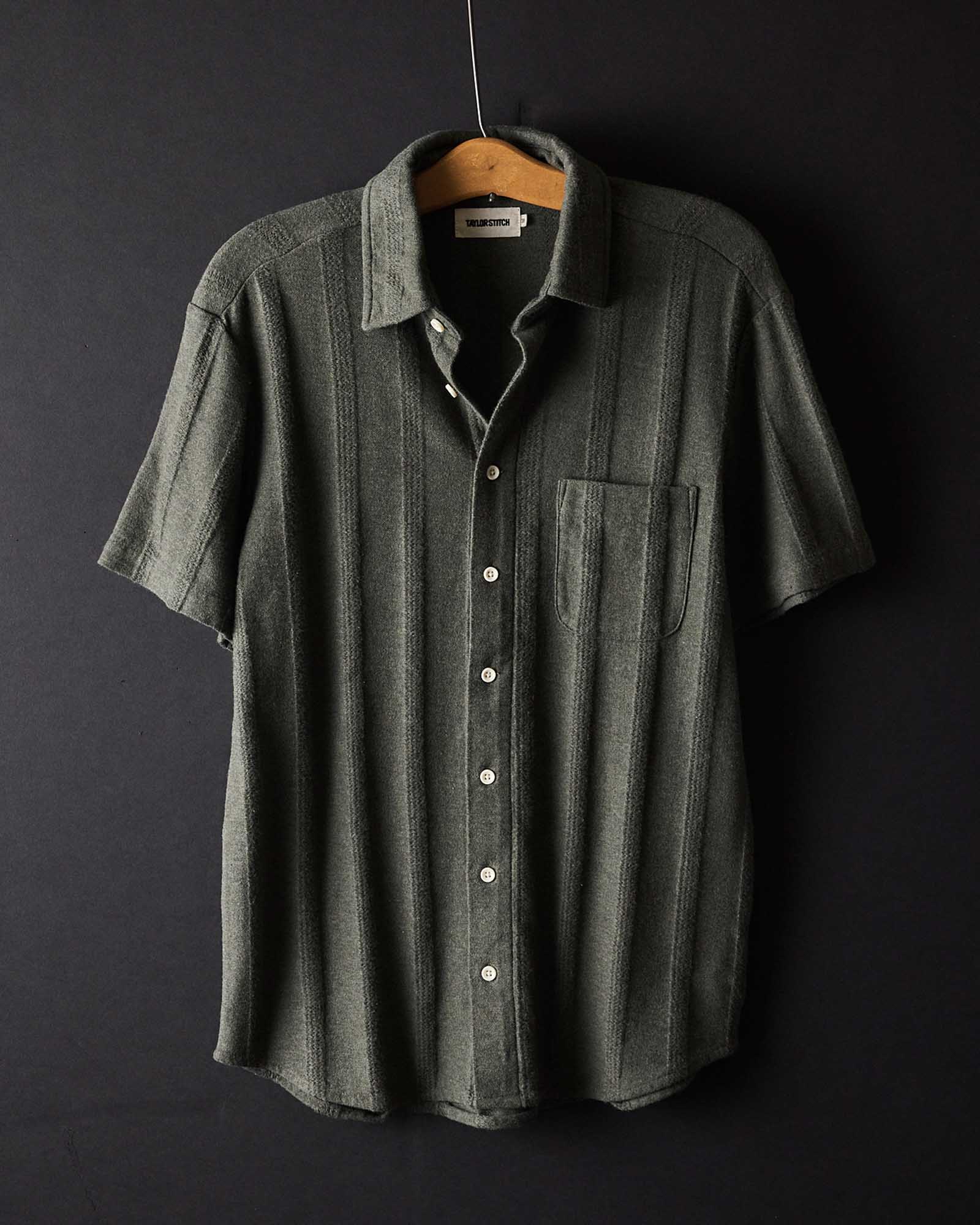 The Short Sleeve California Shirt Heather Olive Pointelle Stripe