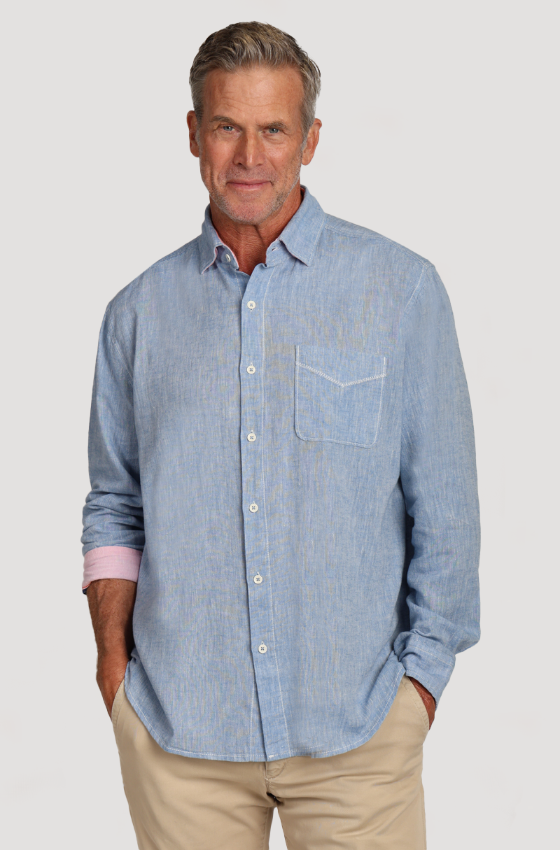 Washed Melange Cotton Linen Shirt Chambray
