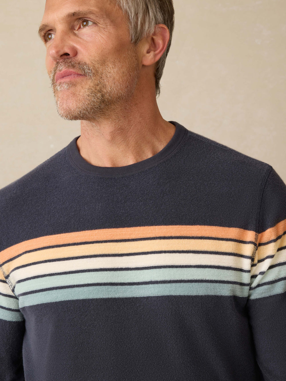 Cabana Towel Terry Crewneck Seacoast Sunrise Stripe