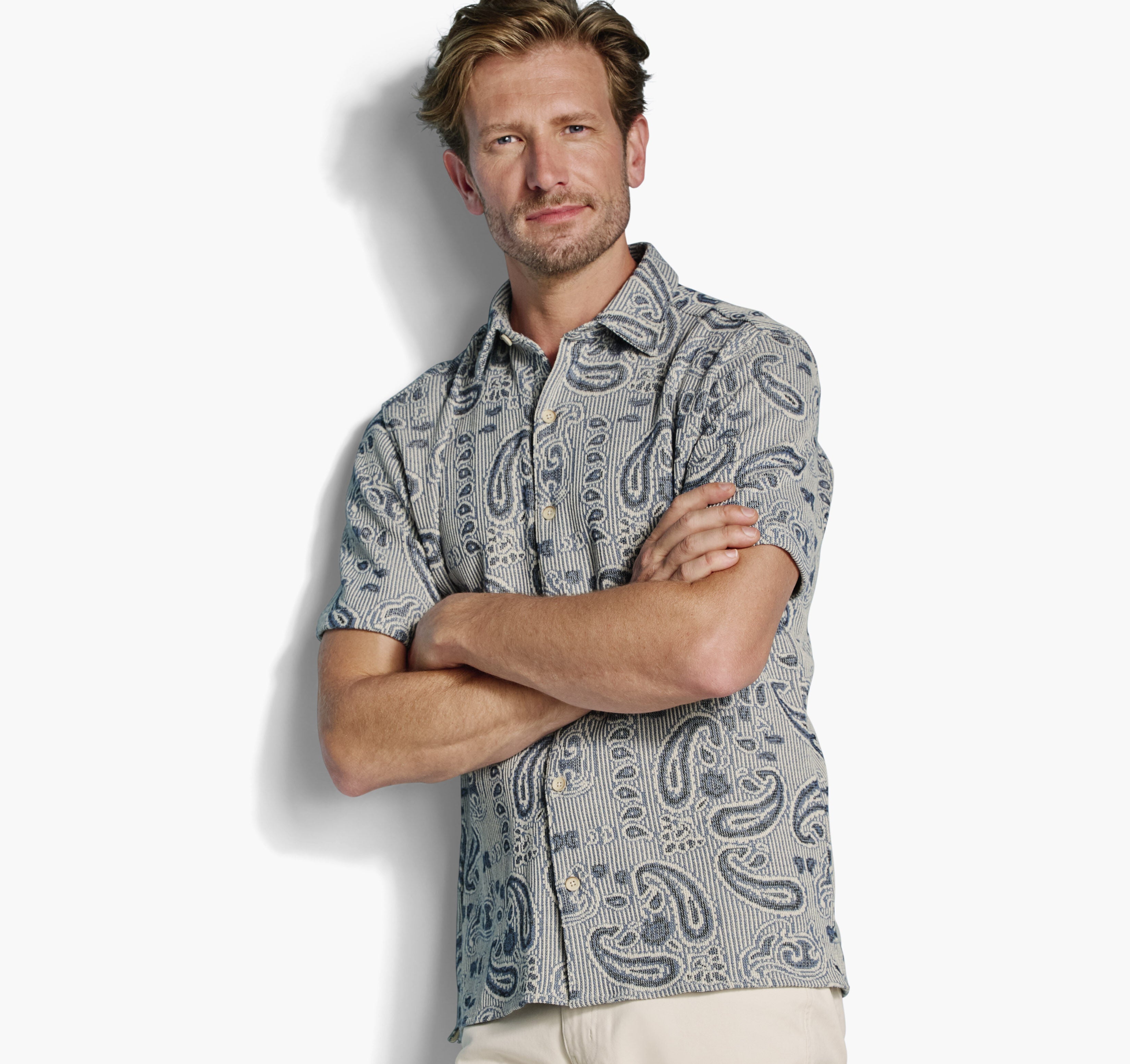 Linden Textured Short-Sleeve Shirt Blue Paisley