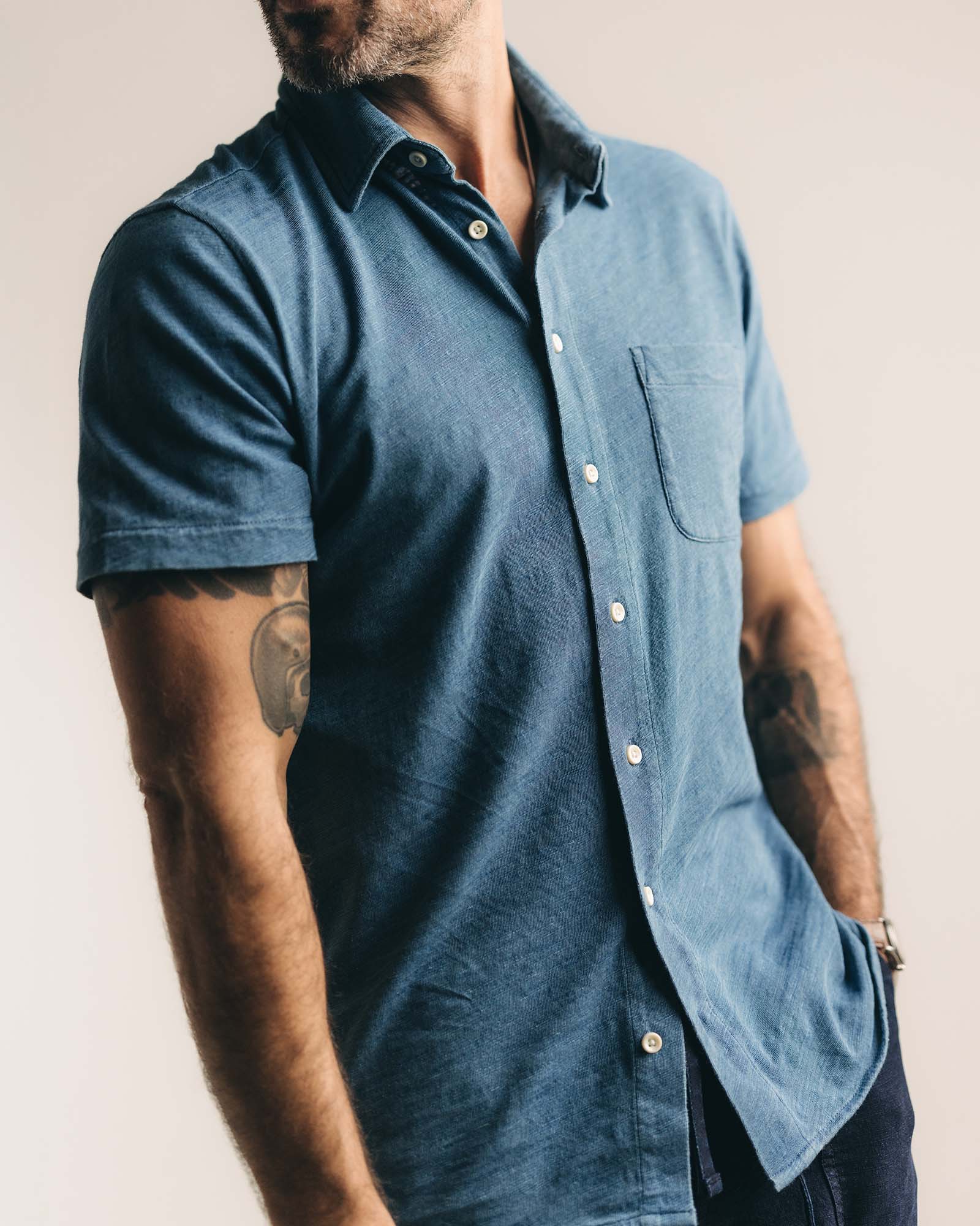The Short Sleeve California Washed Indigo Slub