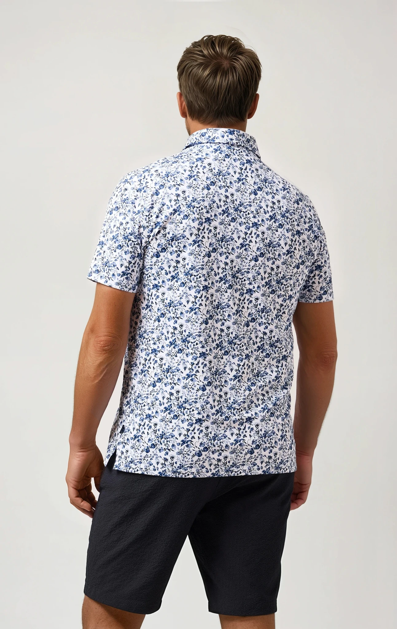 Floral Techno Stretch Polo Medium Blue