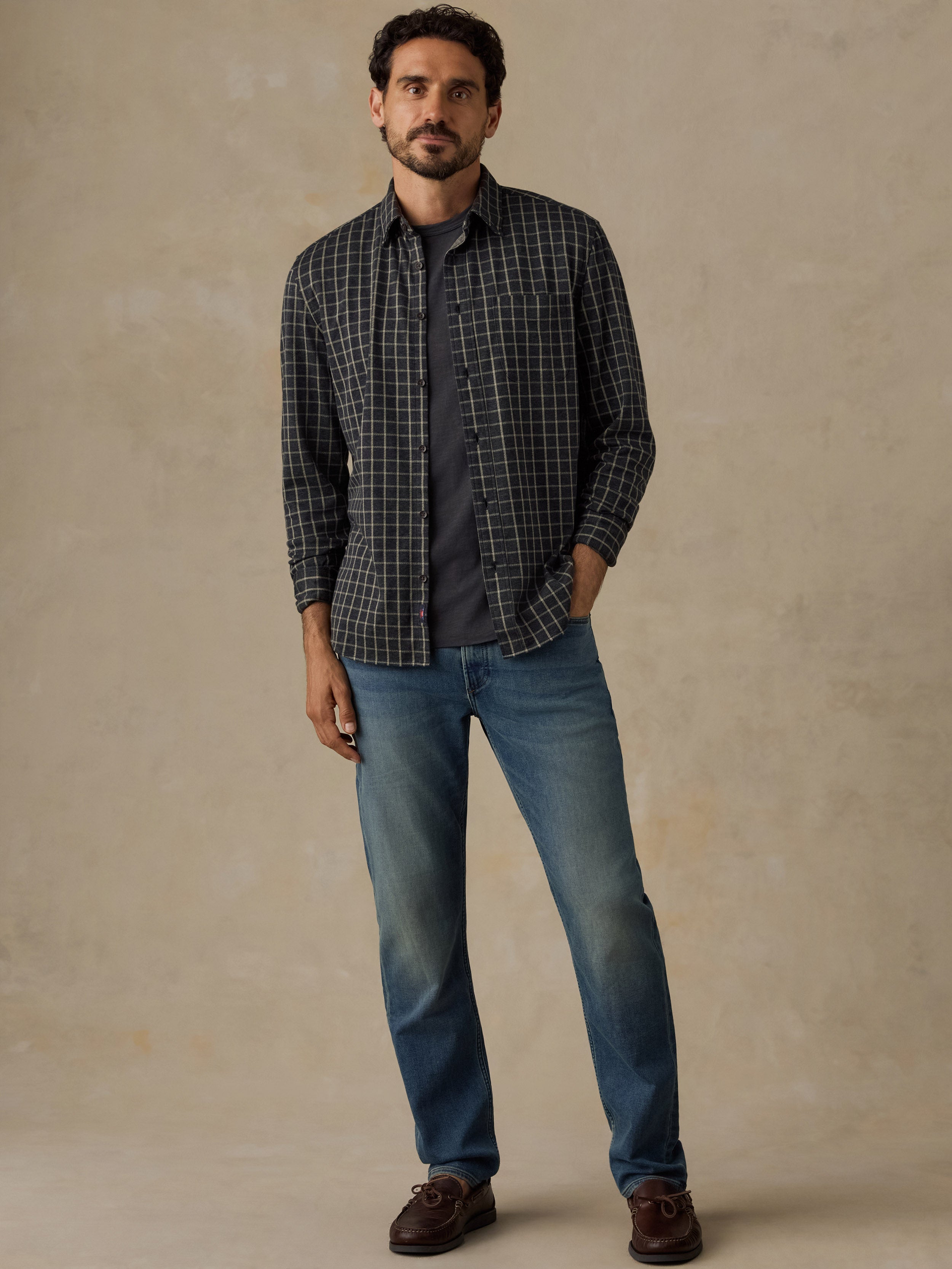 Coastline Knit Shirt Charcoal Sage Check