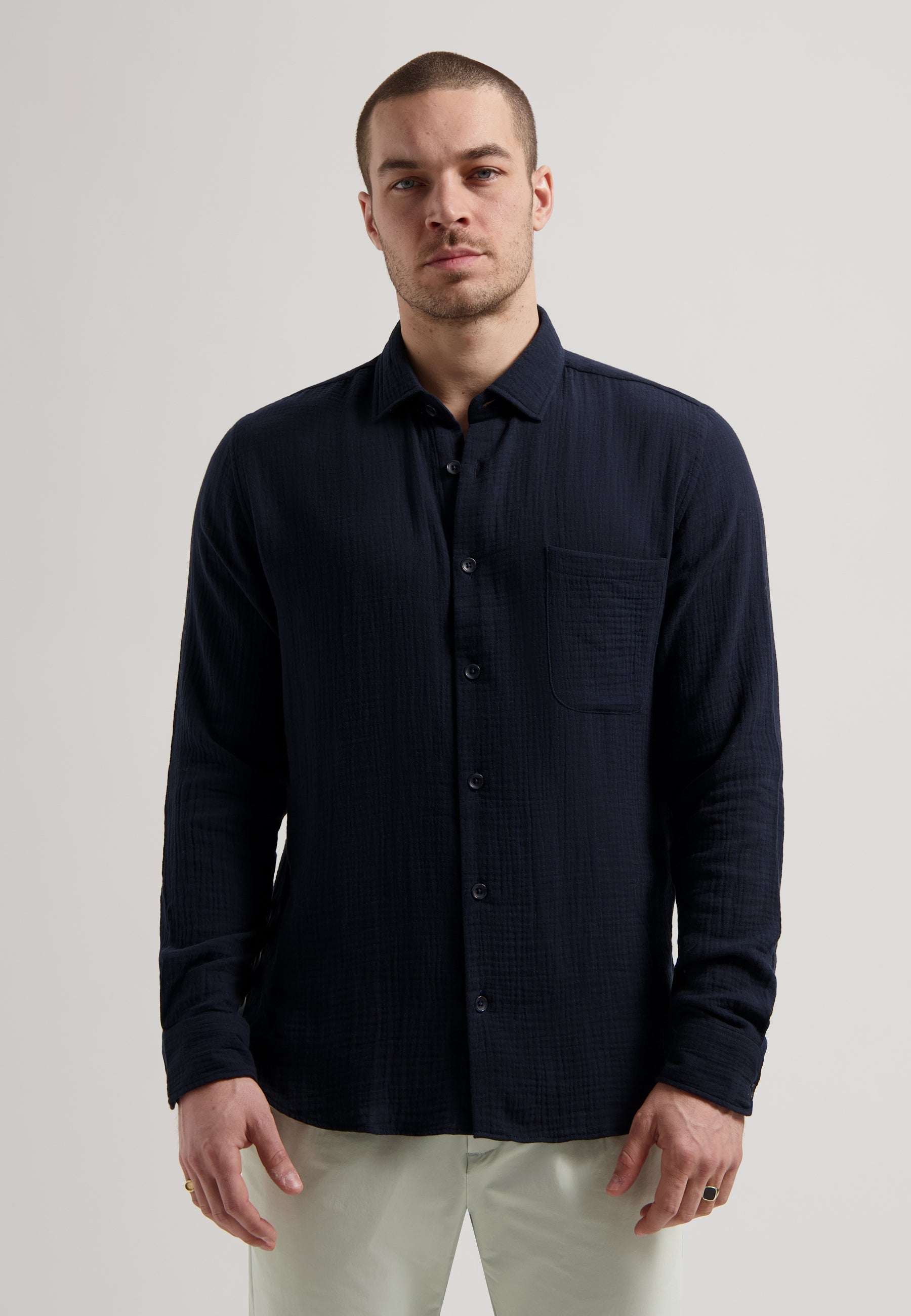 Axton Textured Crinkle Shirt Dark Navy