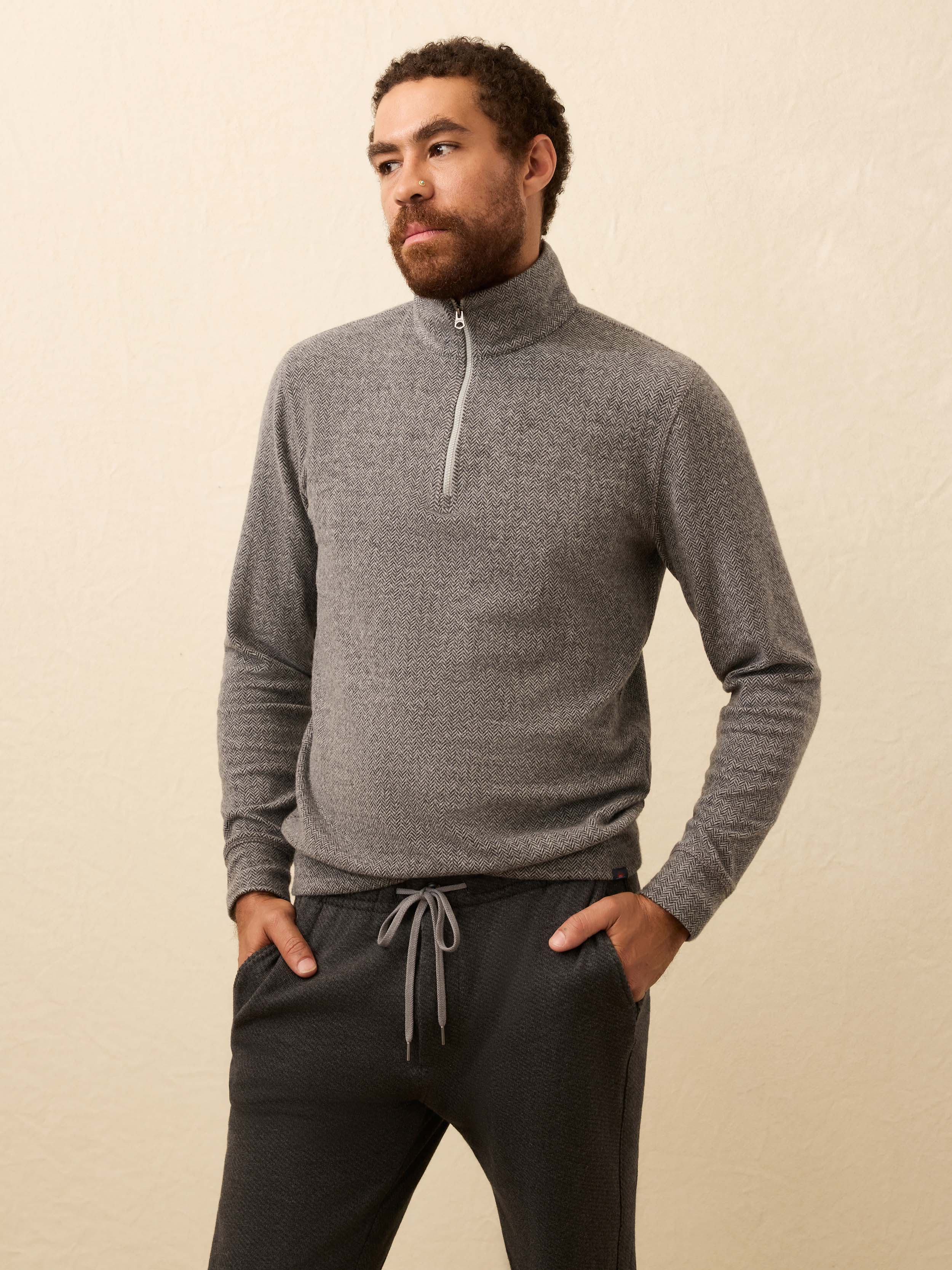Legend Sweater 1/4 Zip II Alpine Grey Herringbone