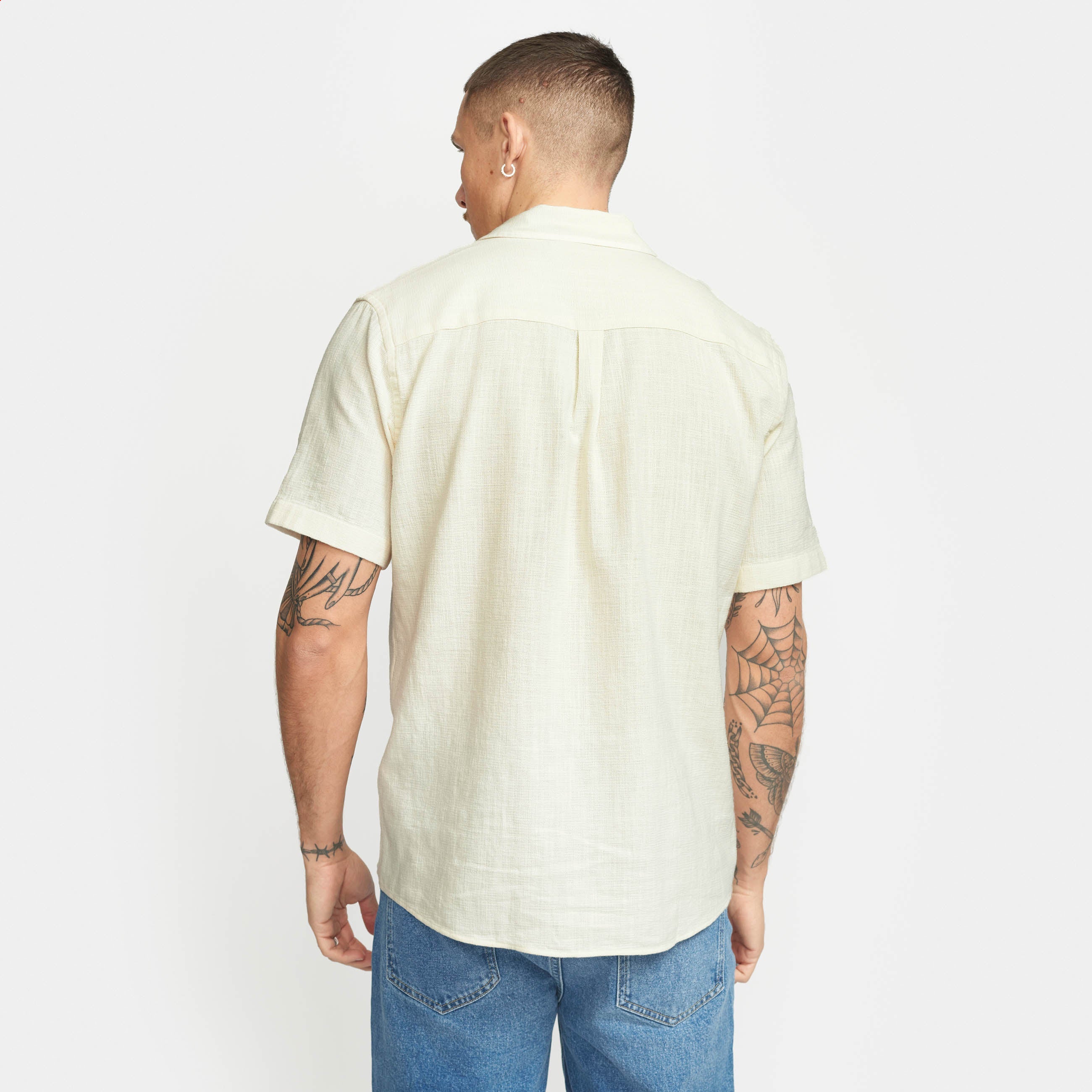 Short Sleeve Cuban Shirt Solid Offwhite