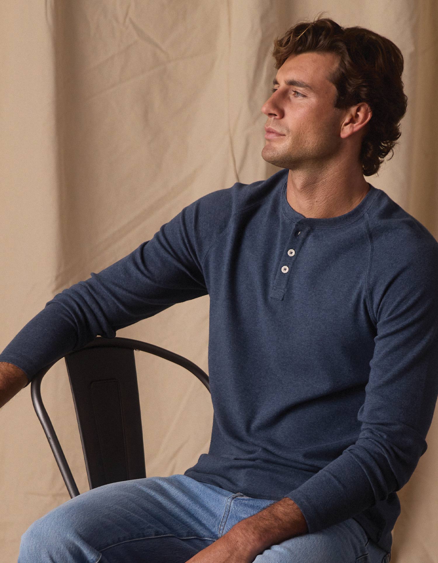 Puremeso Everyday Henley Indigo Blue