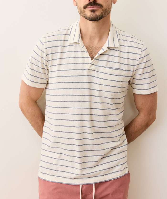 Cotton Hemp Polo Parchment Stripe