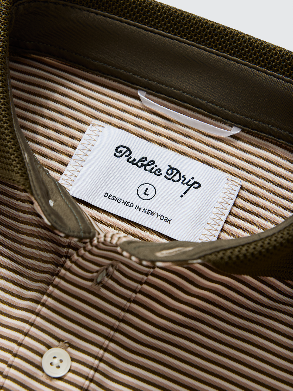 Public Athlete Striped Polo Olive/Cream