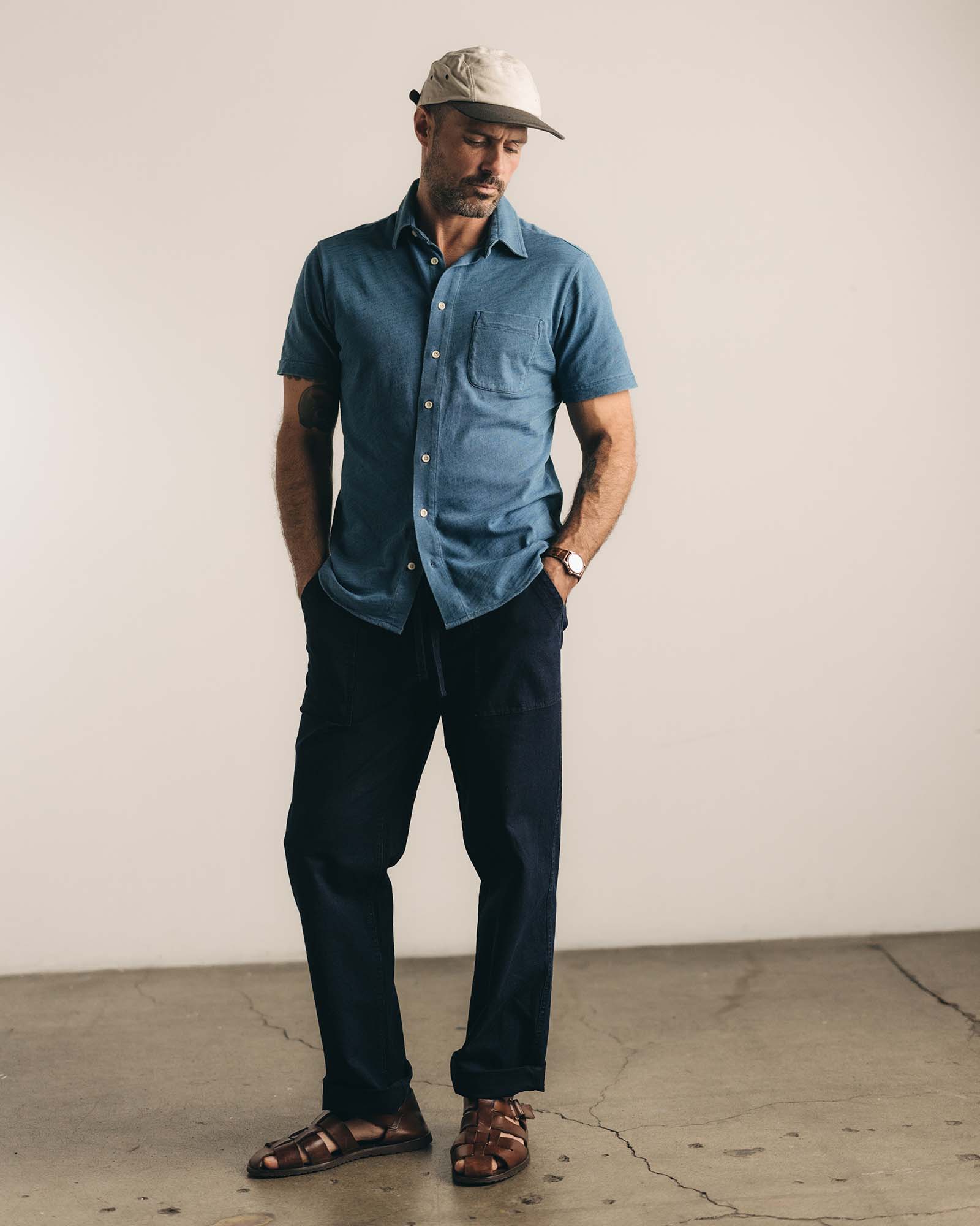 The Short Sleeve California Washed Indigo Slub