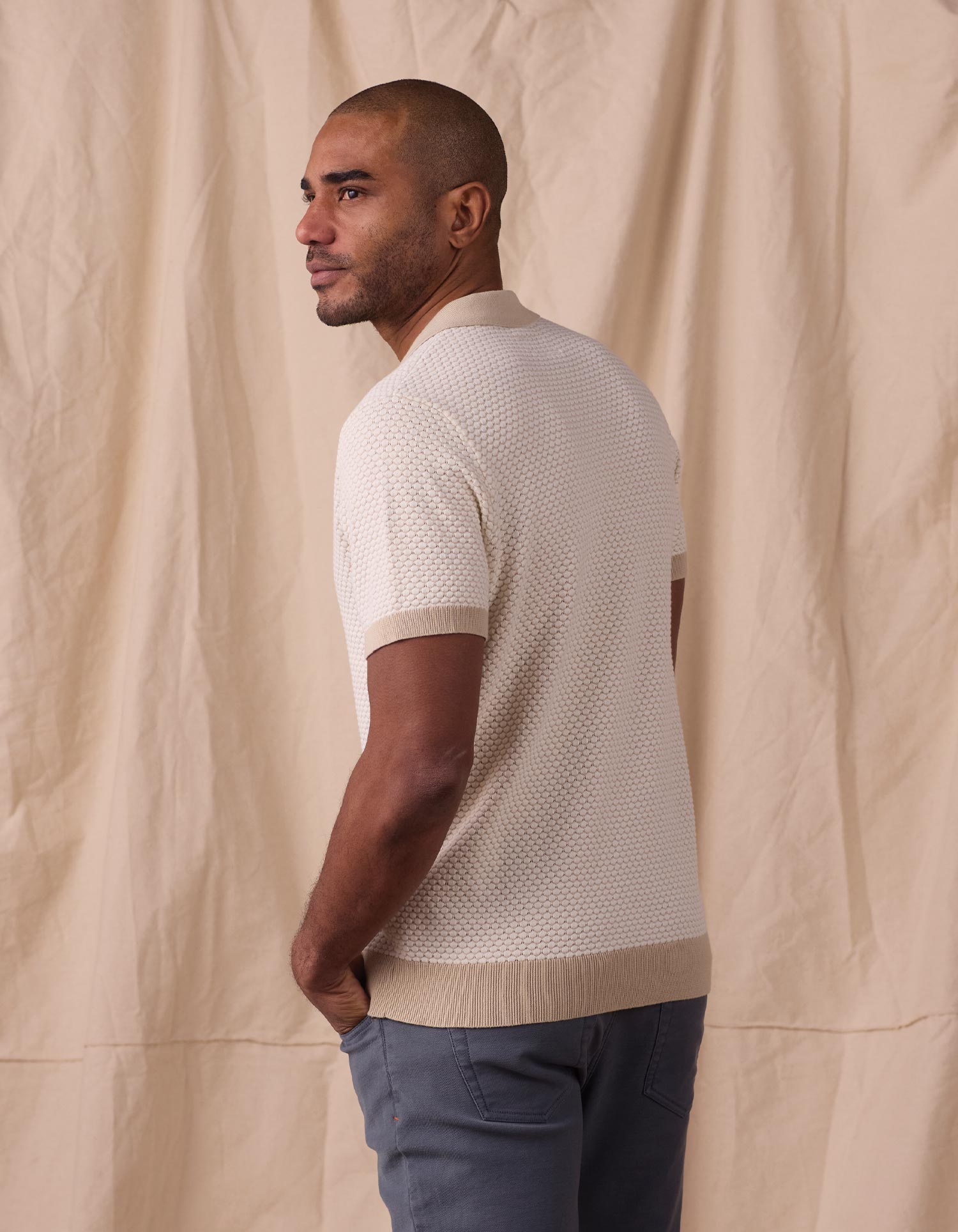 Robles Knit Jacquard Button Up Ivory/Khaki