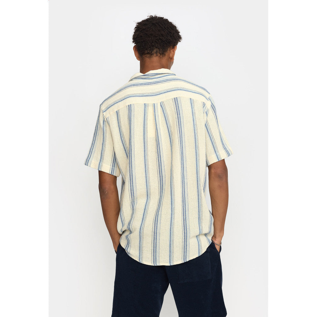 Short Sleeve Cuban Shirt Stripe Blue