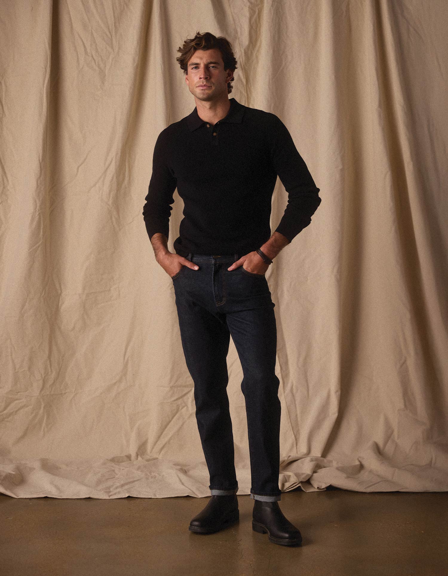 Robles Knit Waffle Stitch Polo Black