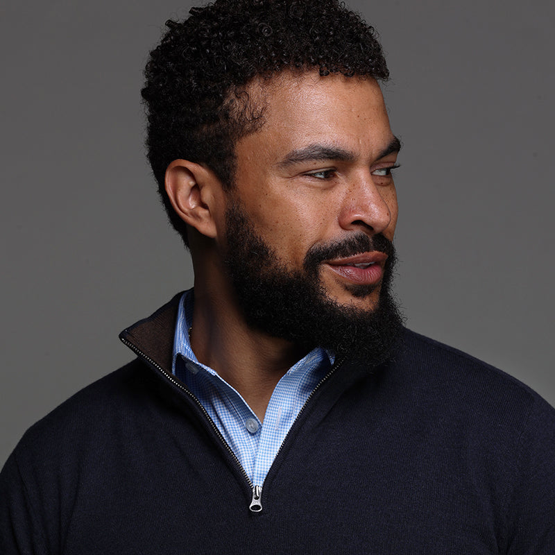 Semi-Spread Collar Polo Blue Houndstooth