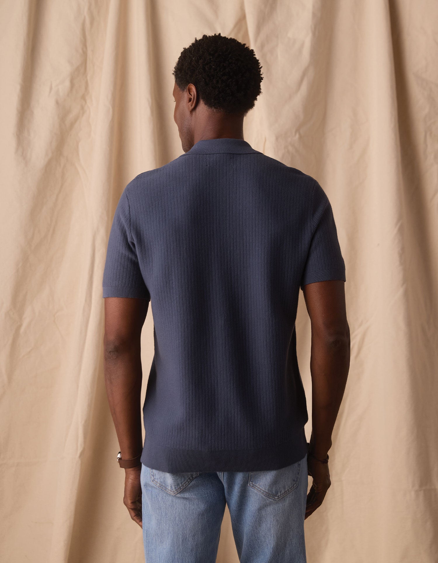 Breezeknit Short Sleeve Button Up Vintage Blue
