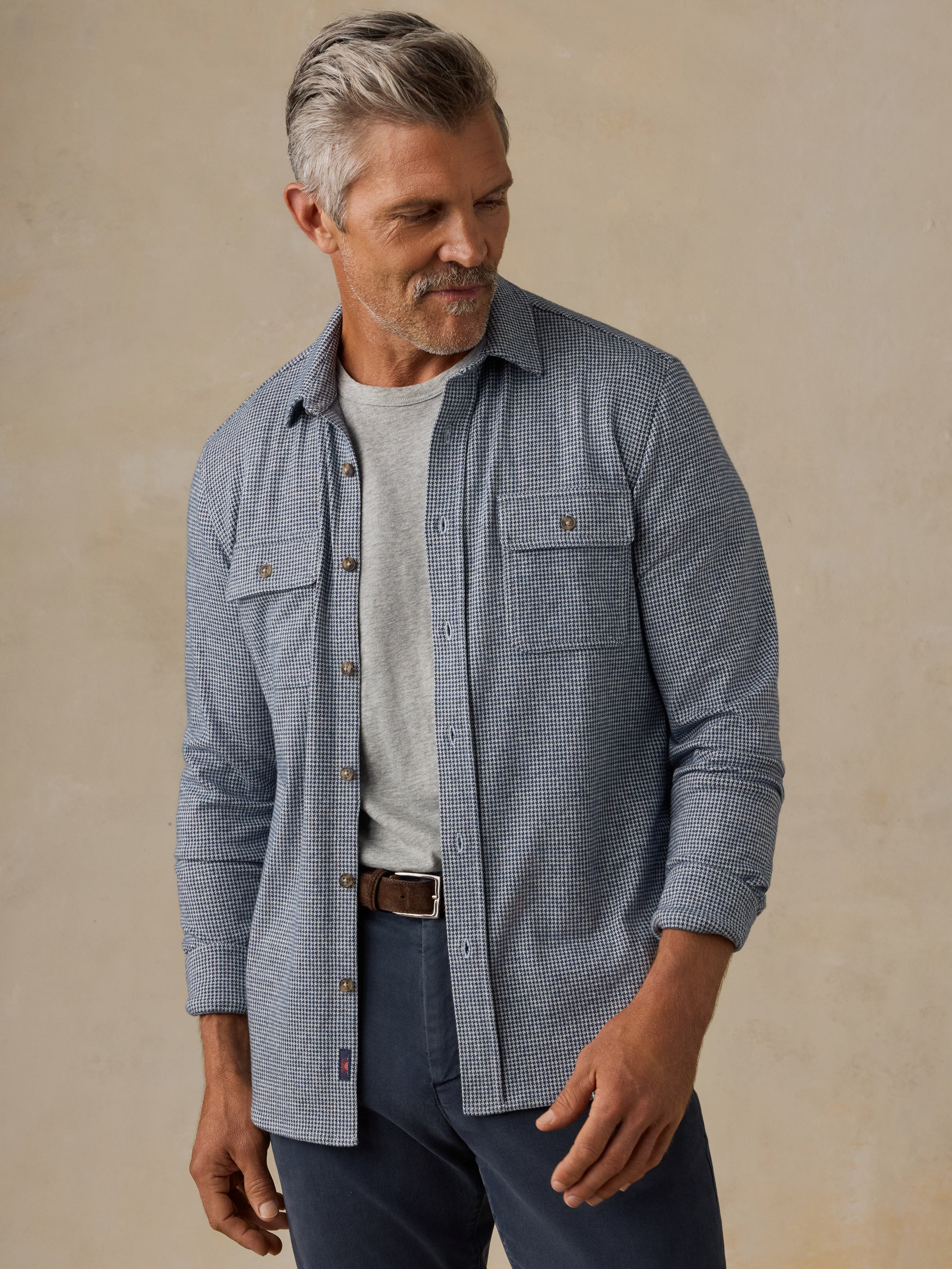 Legend Sweater Shirt Navy Cream Pincheck