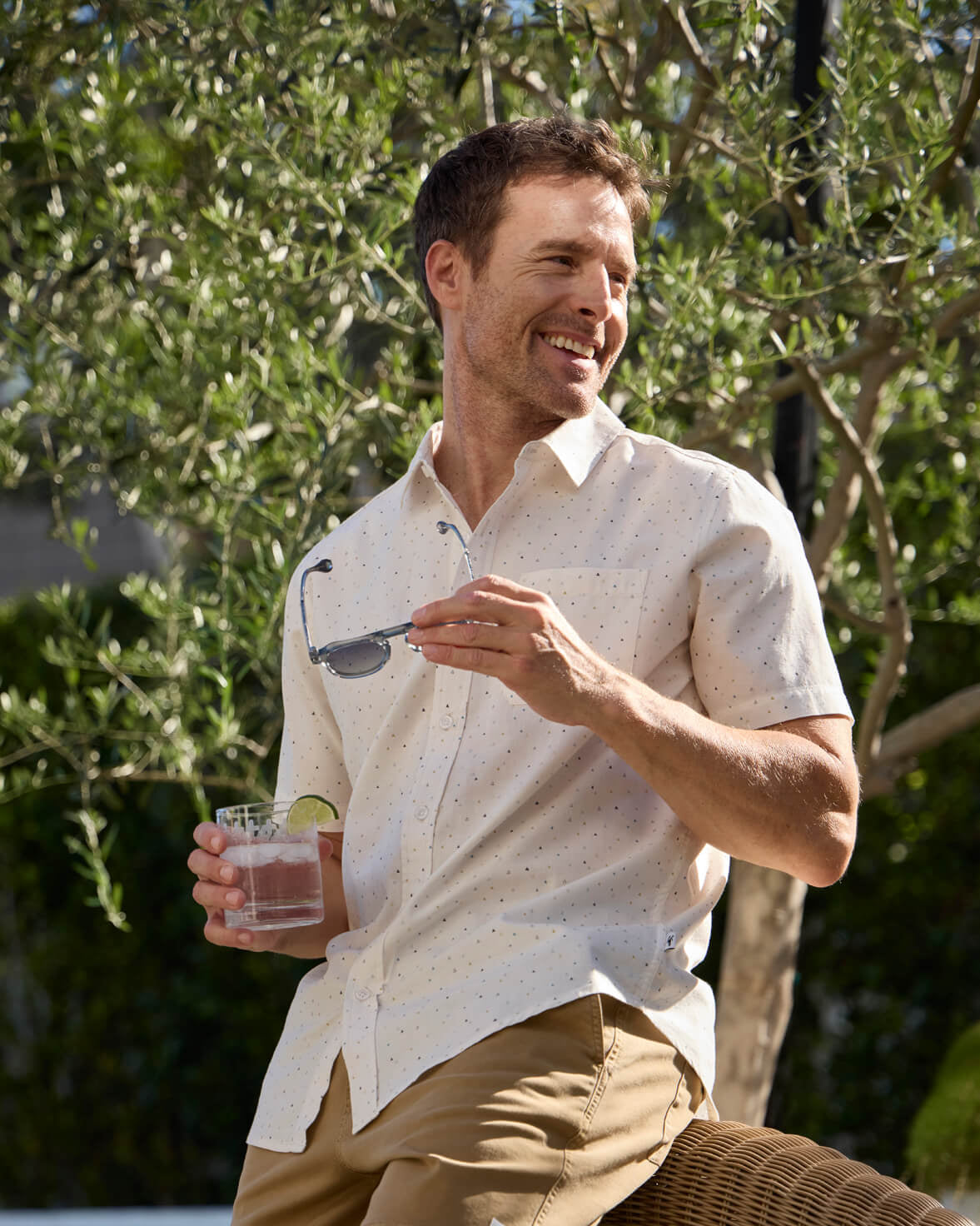 Coastline Short Sleeve Button Up Washed White Naples