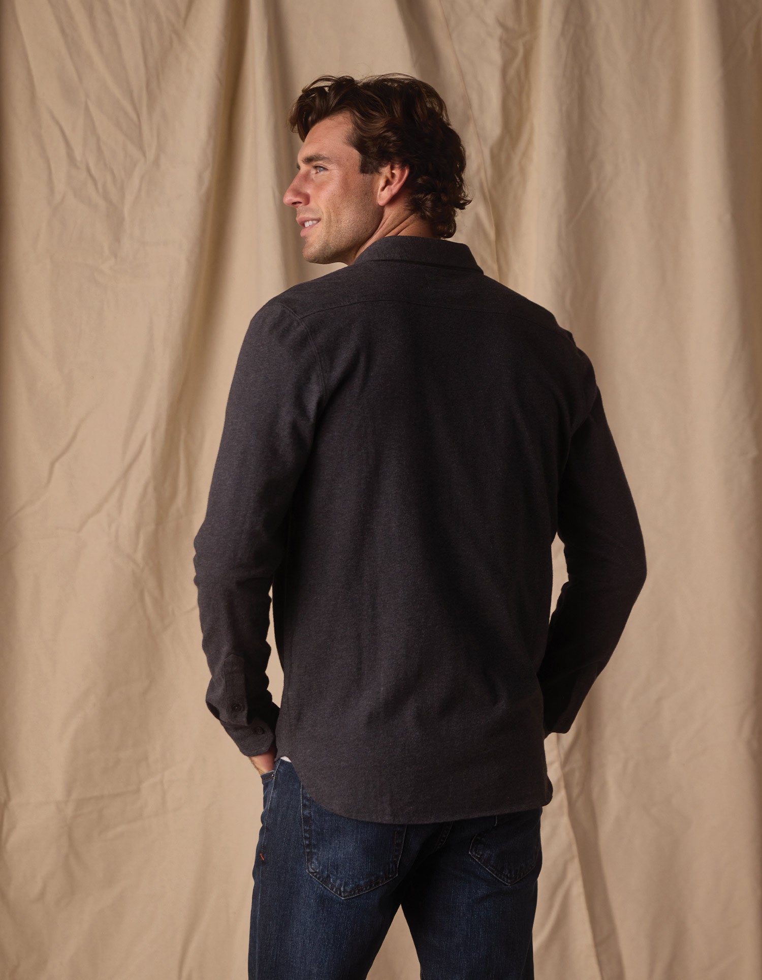 Lennox Jersey Button Up Charcoal Heather