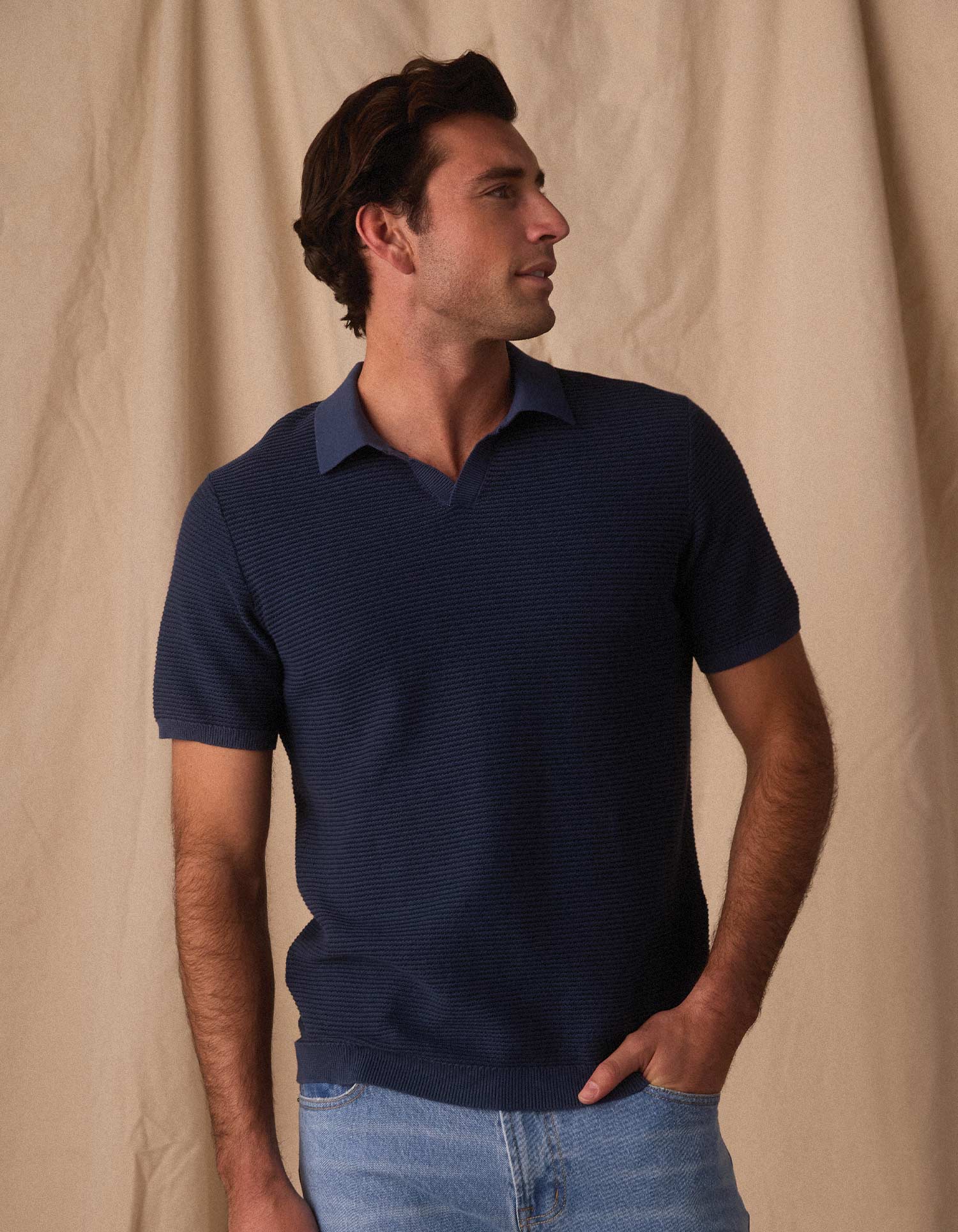 Robles Birdseye Knit Polo Denim/Dark Navy