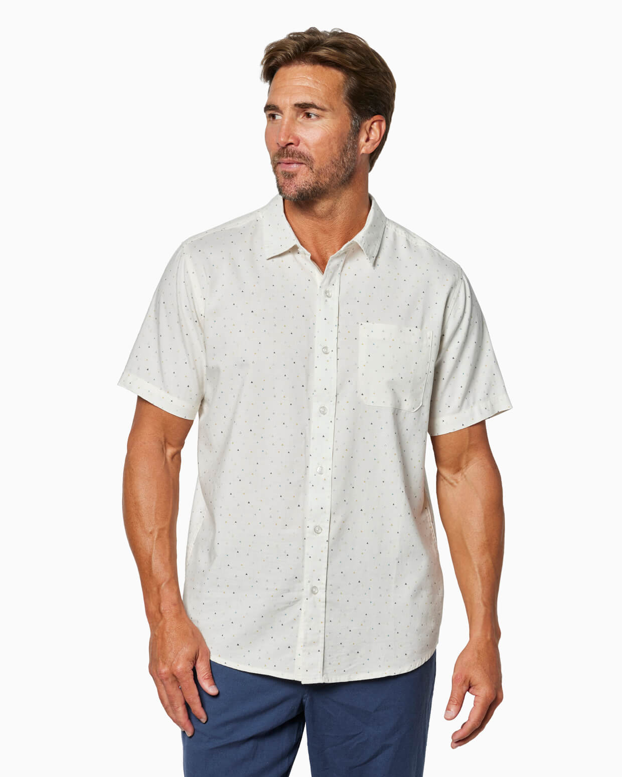 Coastline Short Sleeve Button Up Washed White Naples
