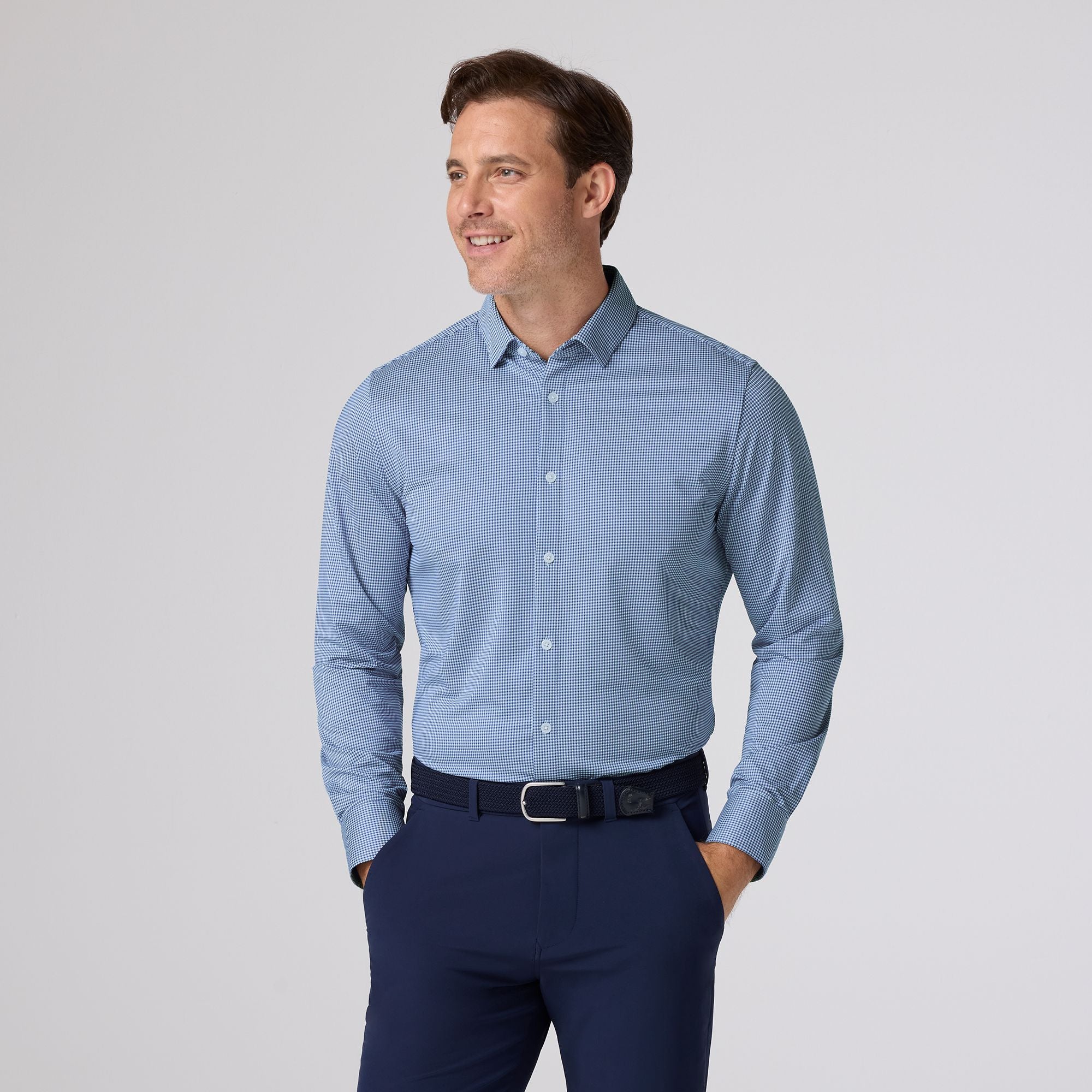 Halyard Long Sleeve Dress Shirt Navy Peter Gingham
