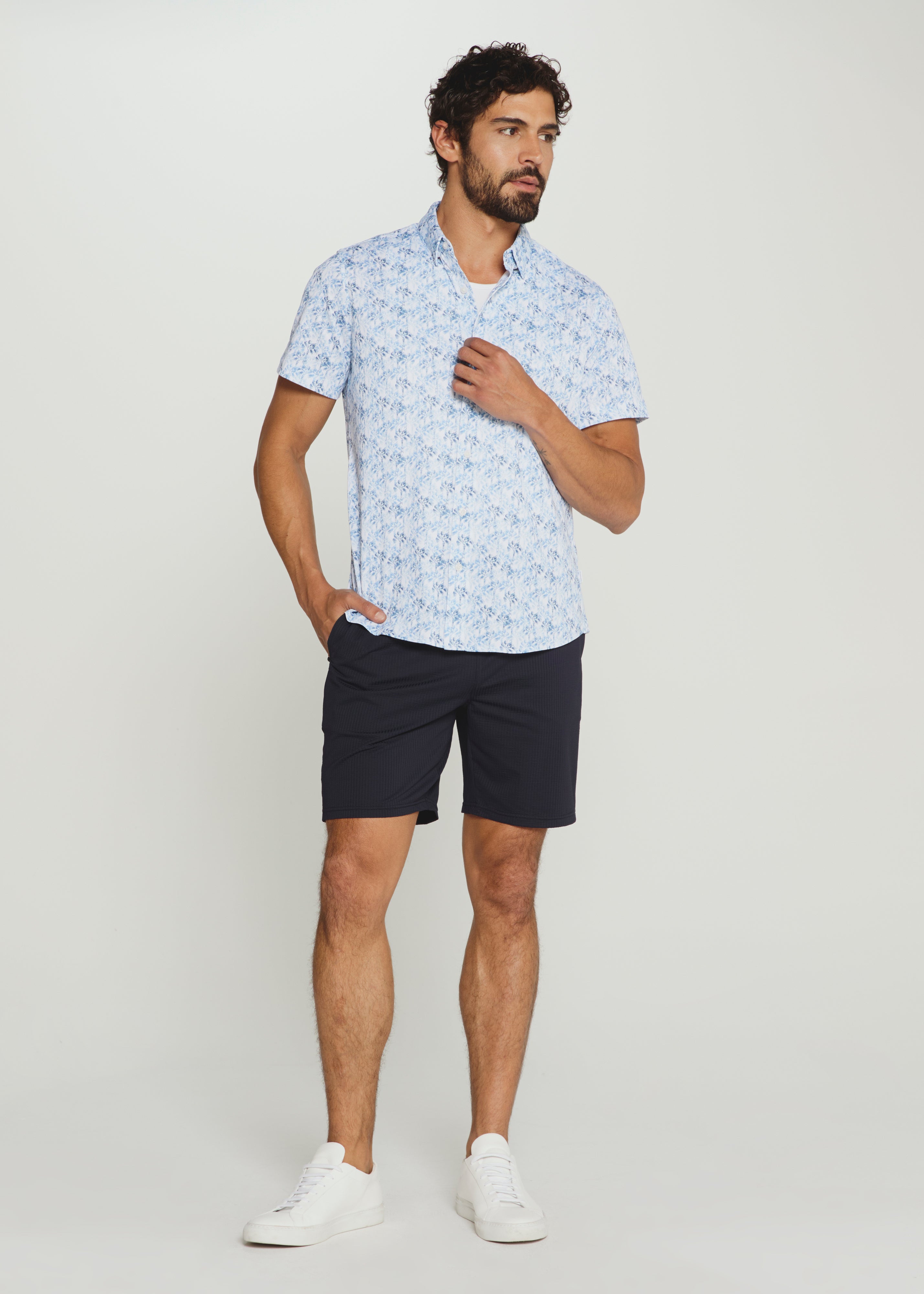 Palmline Short Sleeve Shirt Light Blue