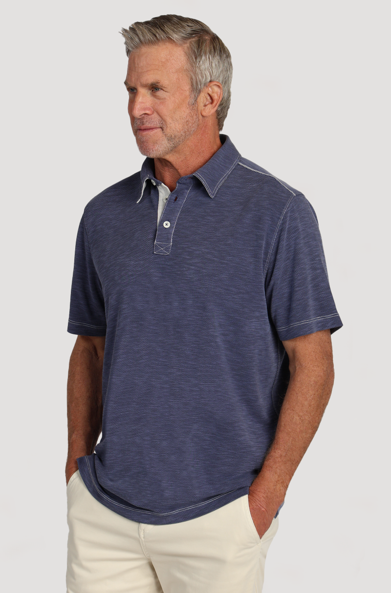 Sueded Dobby Tencel Modal Polo Navy