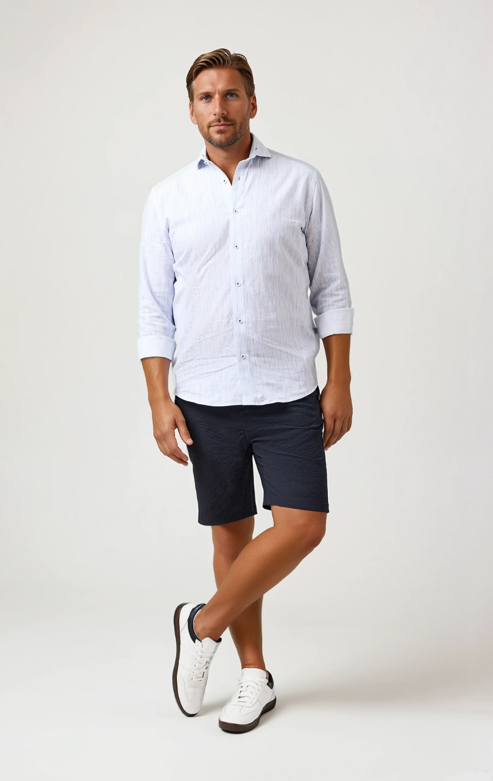 Linen Stripe Longsleeve Shirt Light Blue