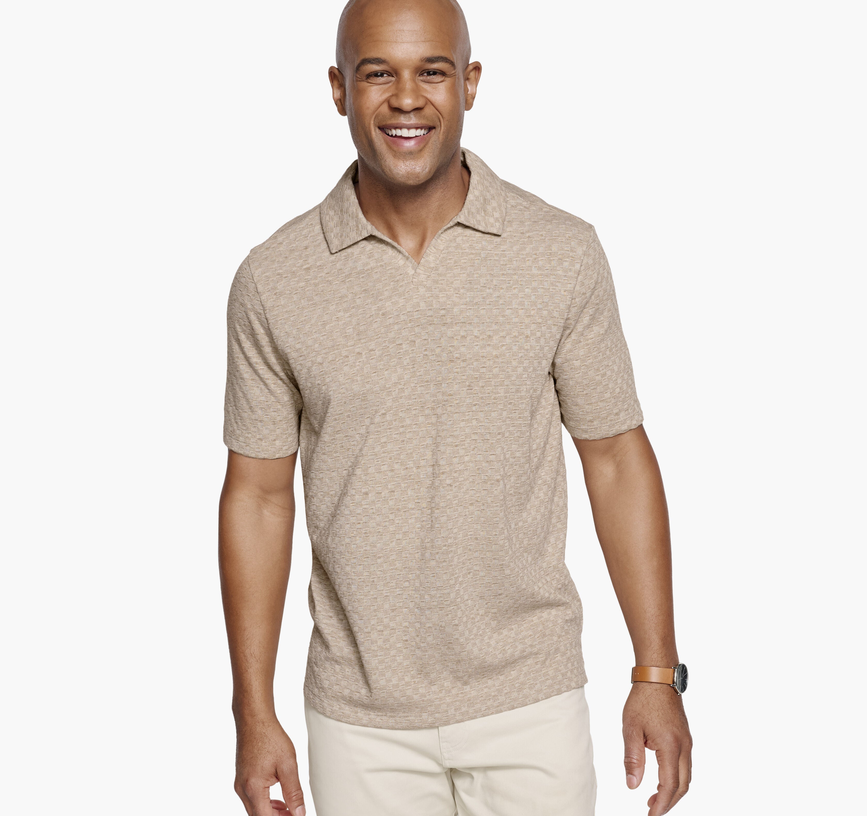 Sedona V-Neck Polo Tan Basketweave