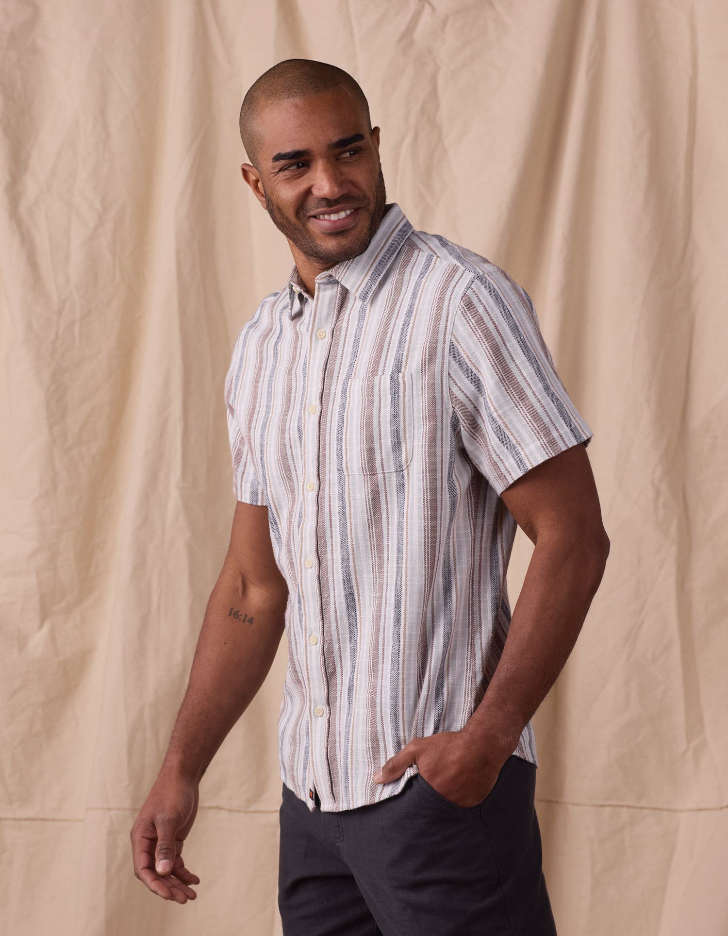 Freshwater Button Up Shirt Misty Harbor Stripe