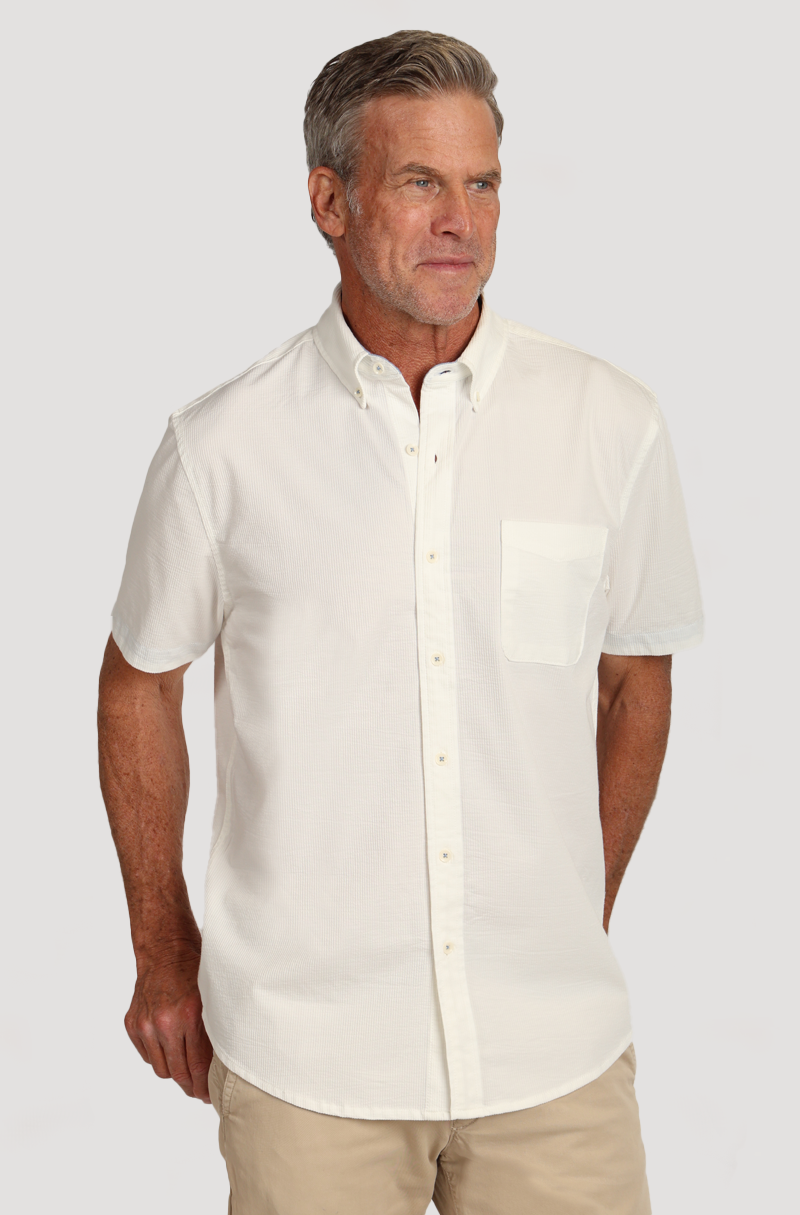 Stretch Knit Seersucker Shirt White