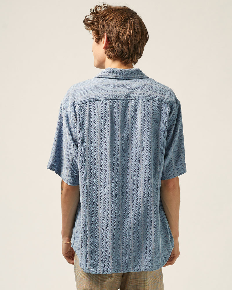 Striped Seersucker Short Sleeve Shirt Indigo