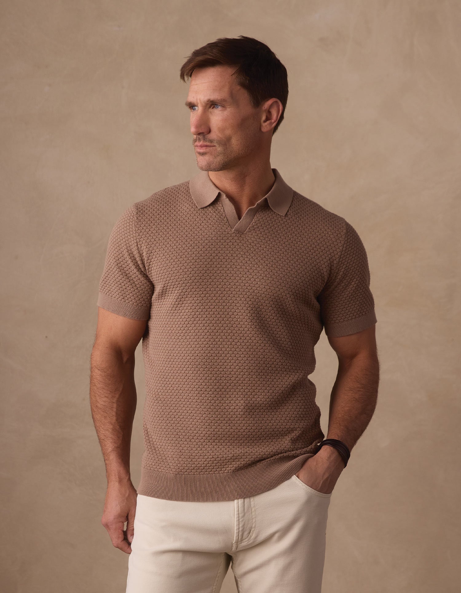 Robles Knit Jacquard Polo Taupe