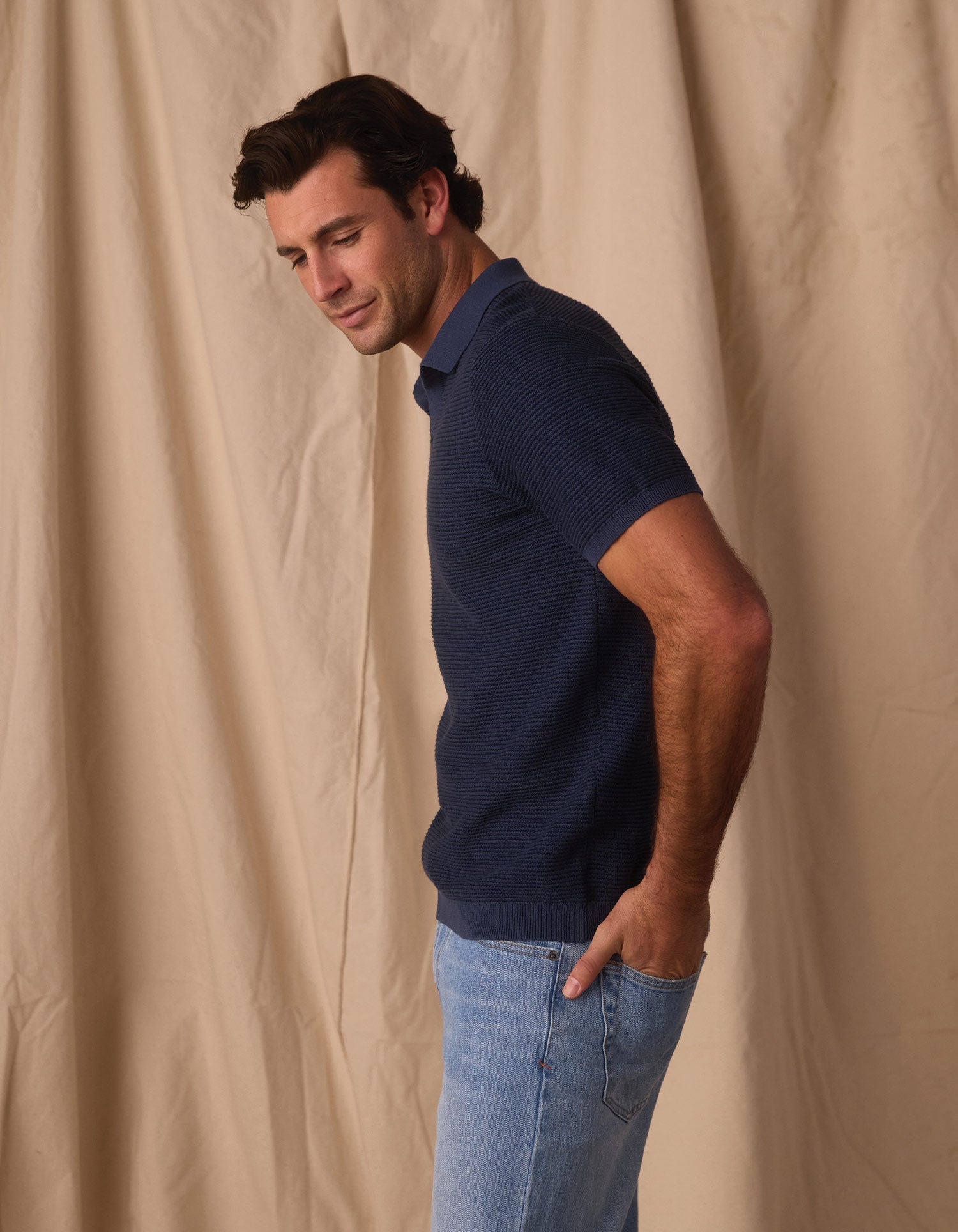 Robles Birdseye Knit Polo Denim/Dark Navy