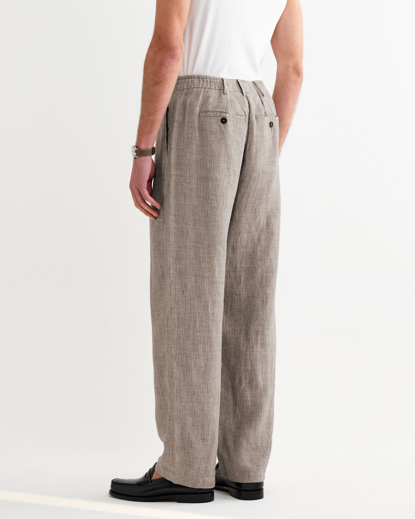 Malham Trouser in Linen Stripe Natural/Brown