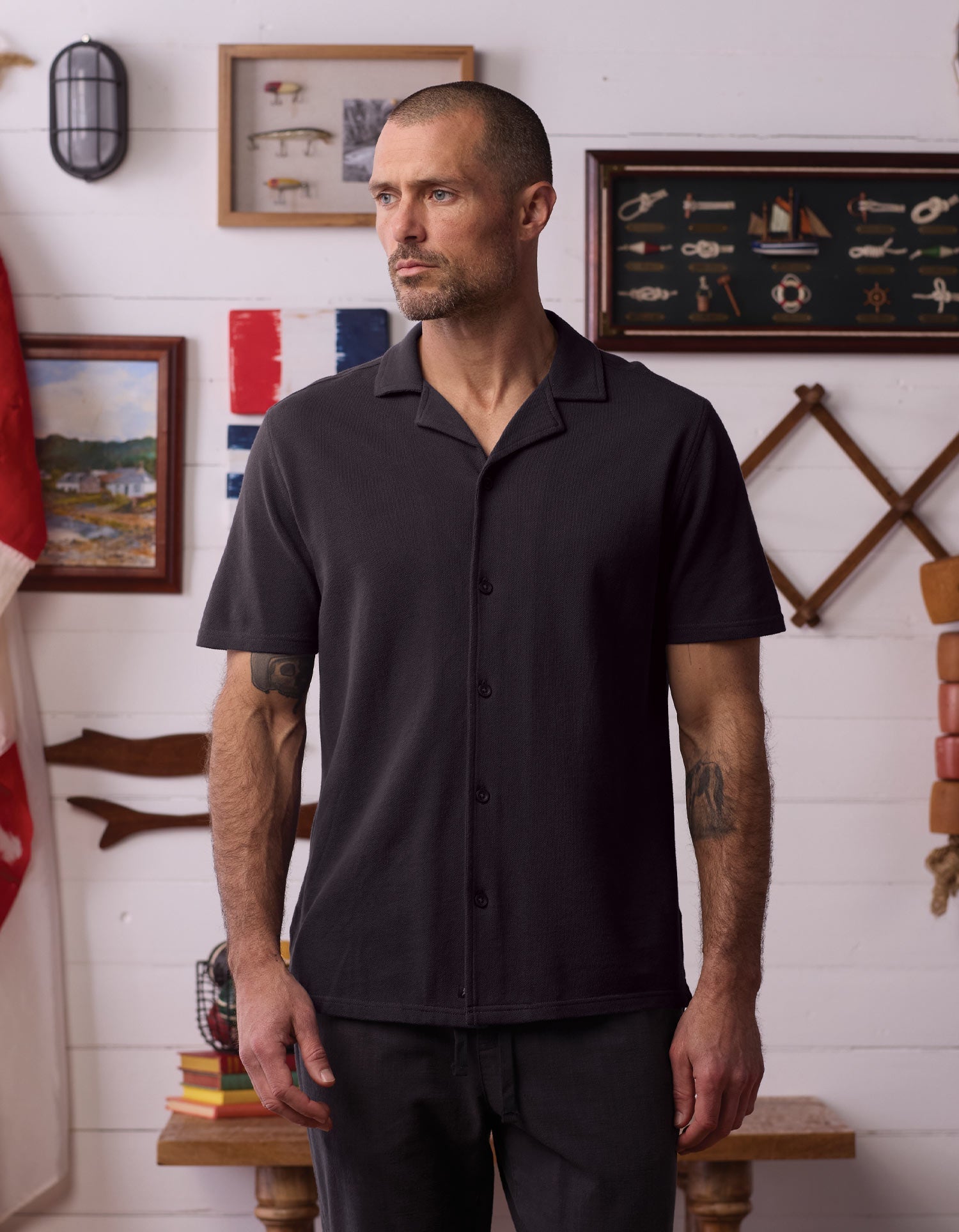 Cotton Pique Camp Shirt Phantom