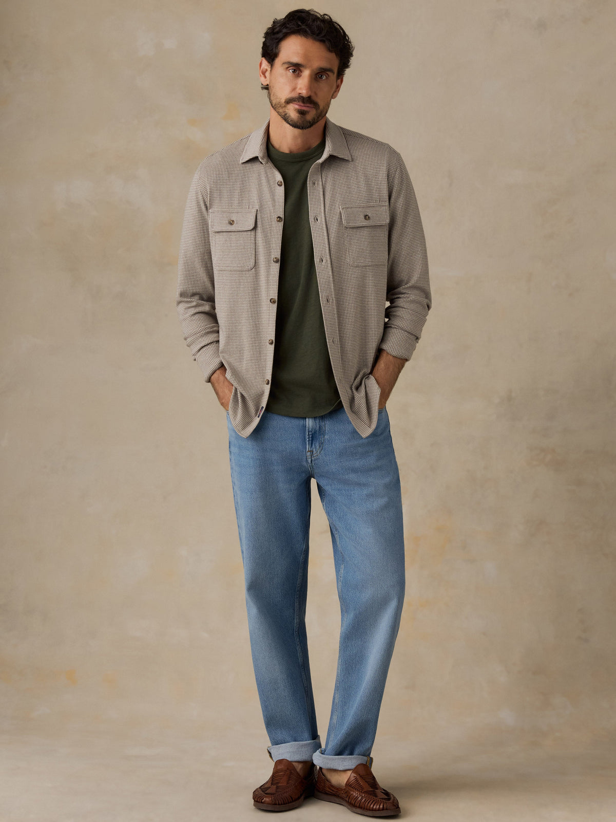Legend Sweater Shirt Taupe Brown Pincheck