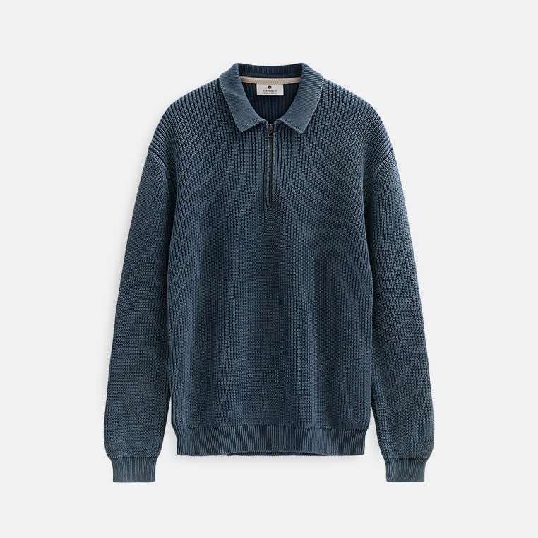 Aksilas Patent Collar Half Zip Light Blue