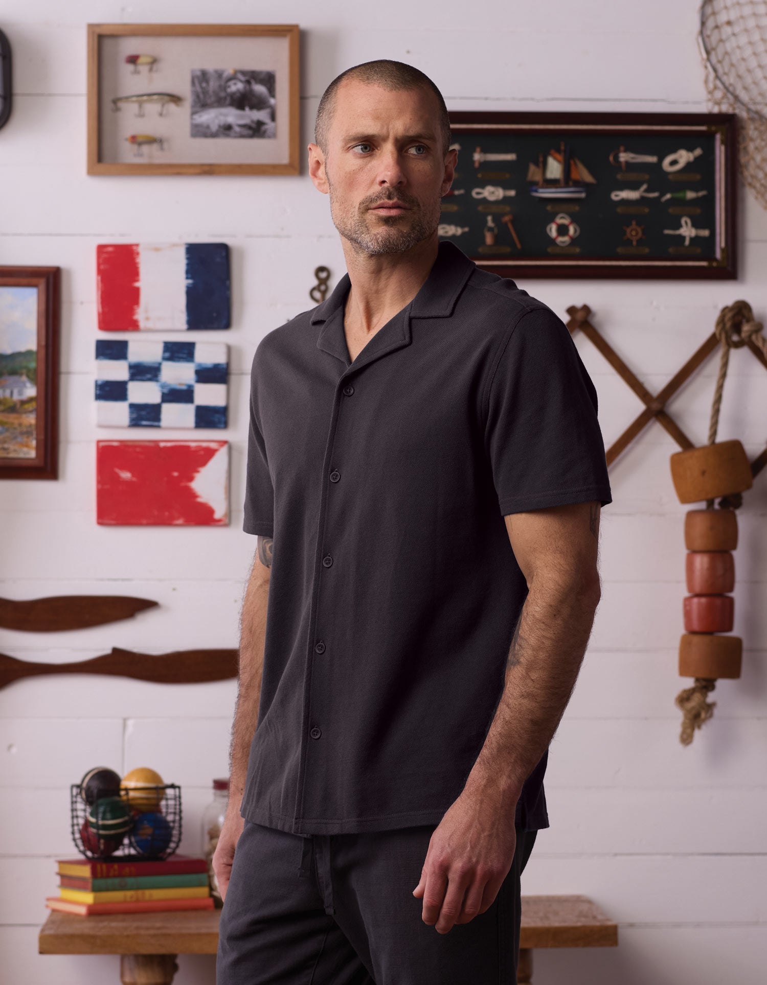 Cotton Pique Camp Shirt Phantom