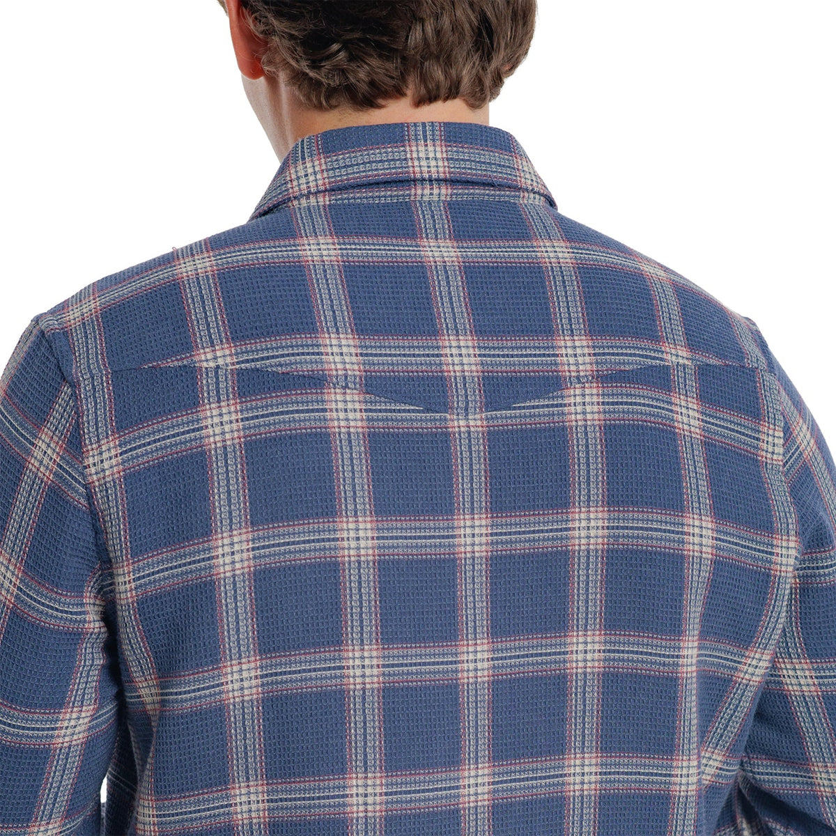 Waffle Plaid Pearl Snap Shirt Navy Plaid