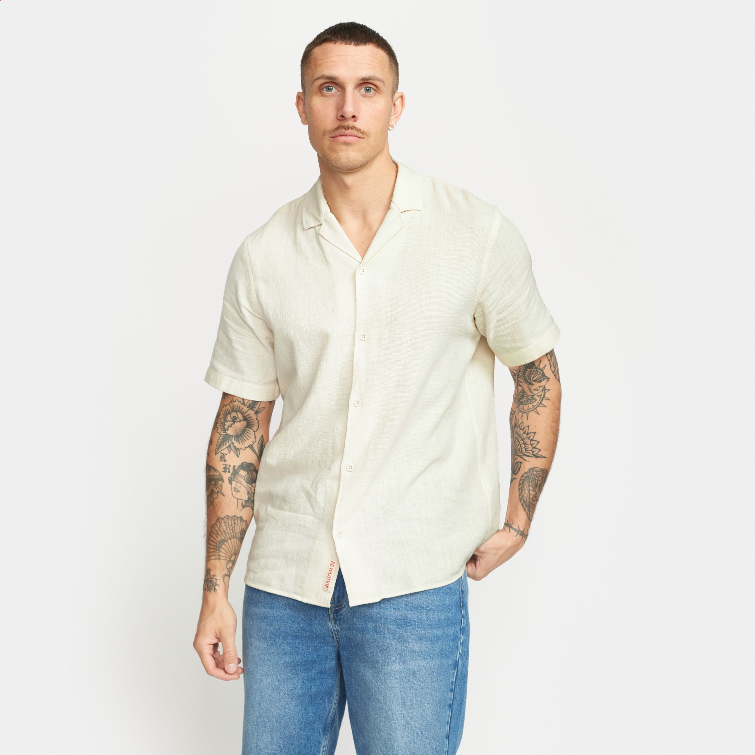 Short Sleeve Cuban Shirt Solid Offwhite