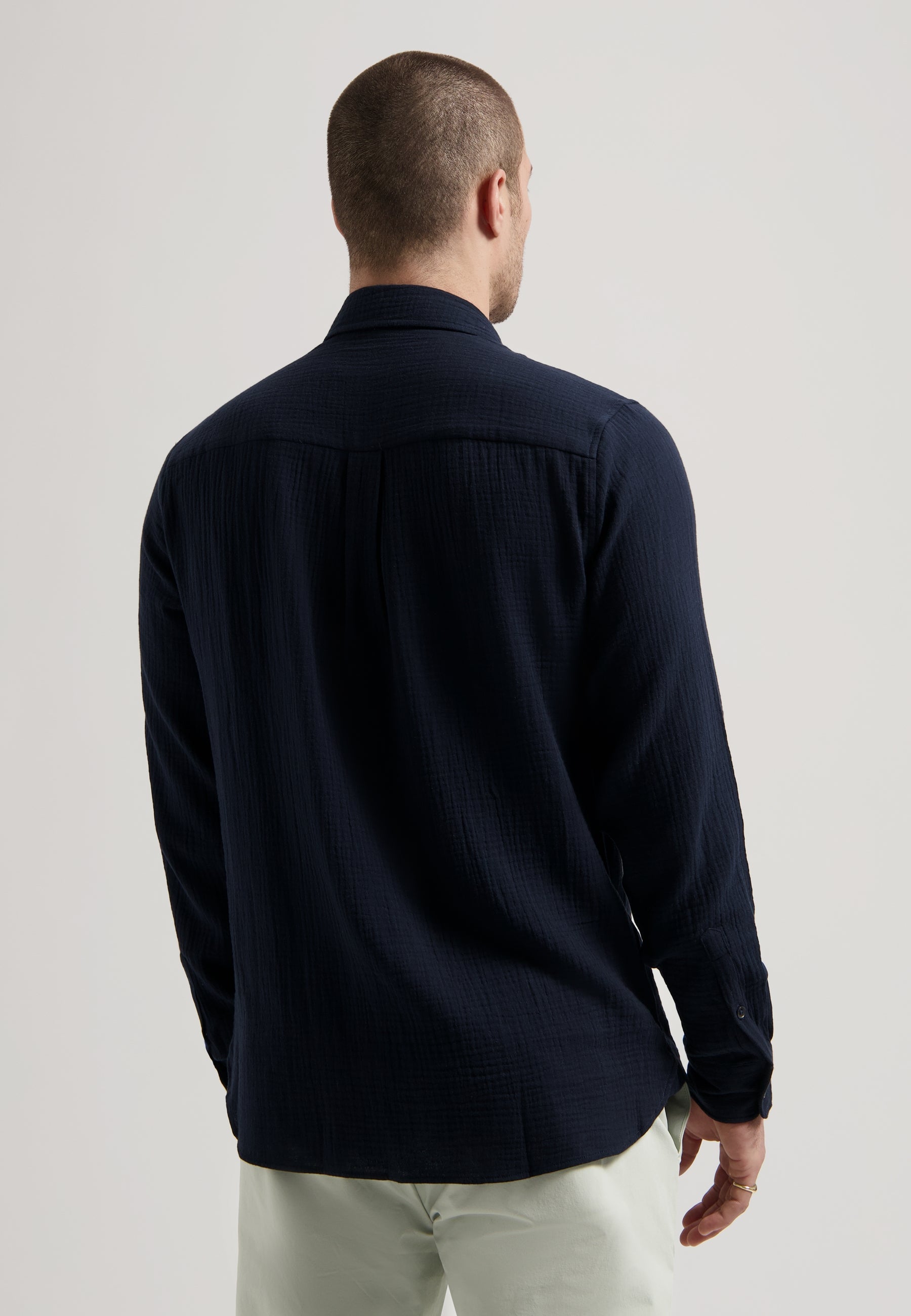 Axton Textured Crinkle Shirt Dark Navy